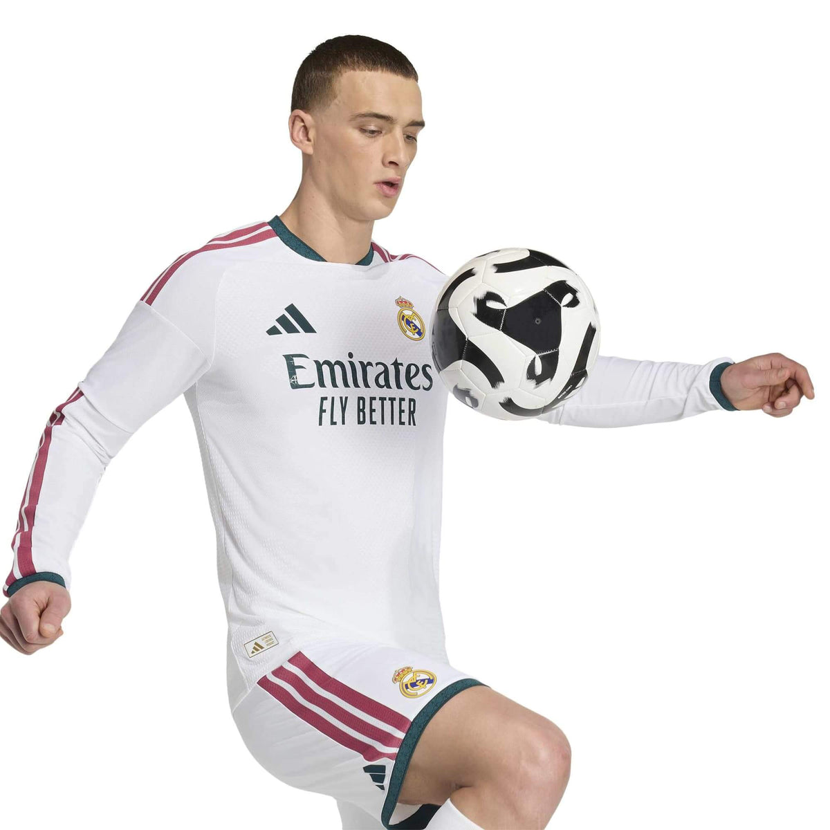 adidas 2026-27 Real Madrid Men's Authentic Home Long-Sleeve Soccer Jersey (Model - Side)