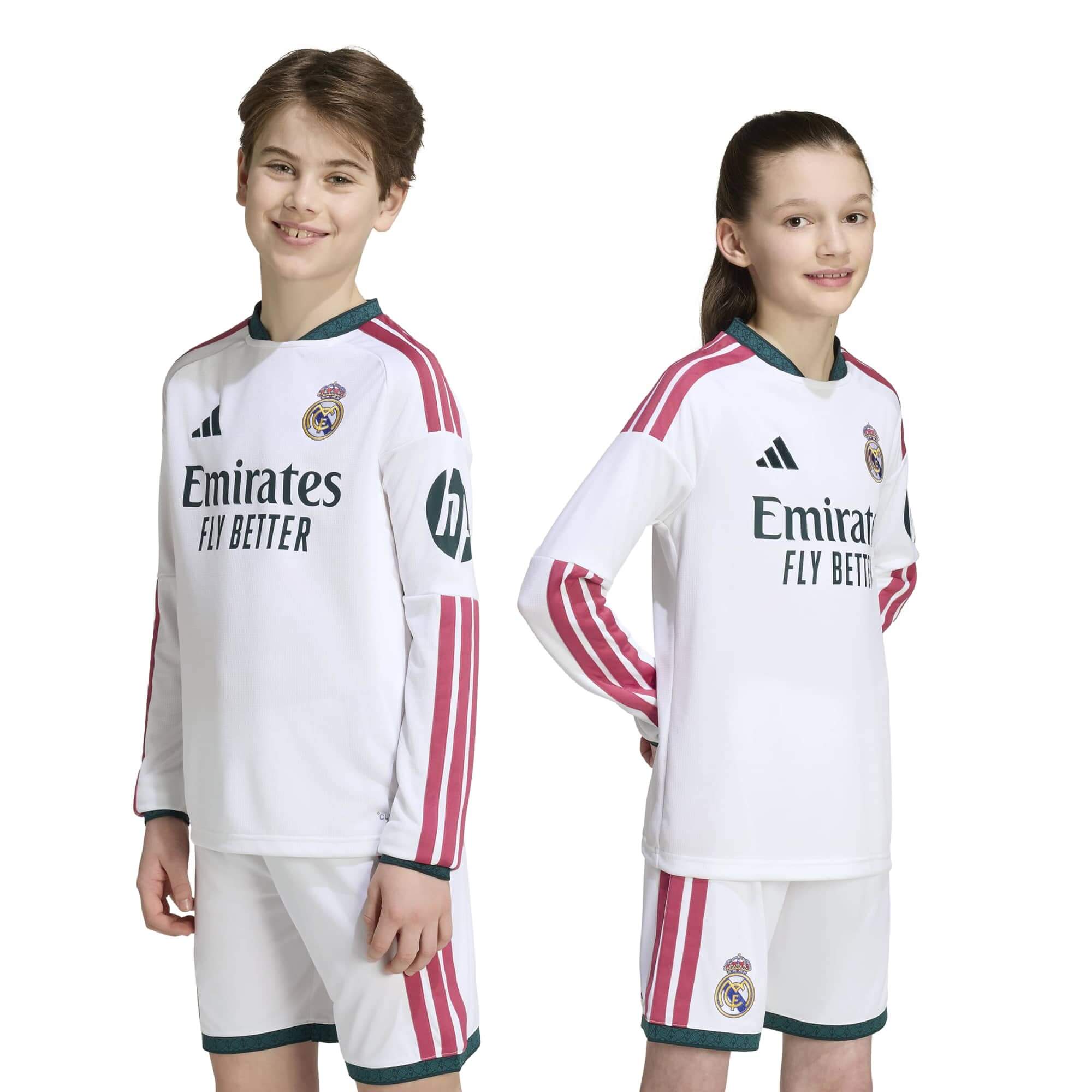 adidas 2026-27 Real Madrid Youth Stadium Home Long-Sleeve Soccer Jersey (Models - Front)