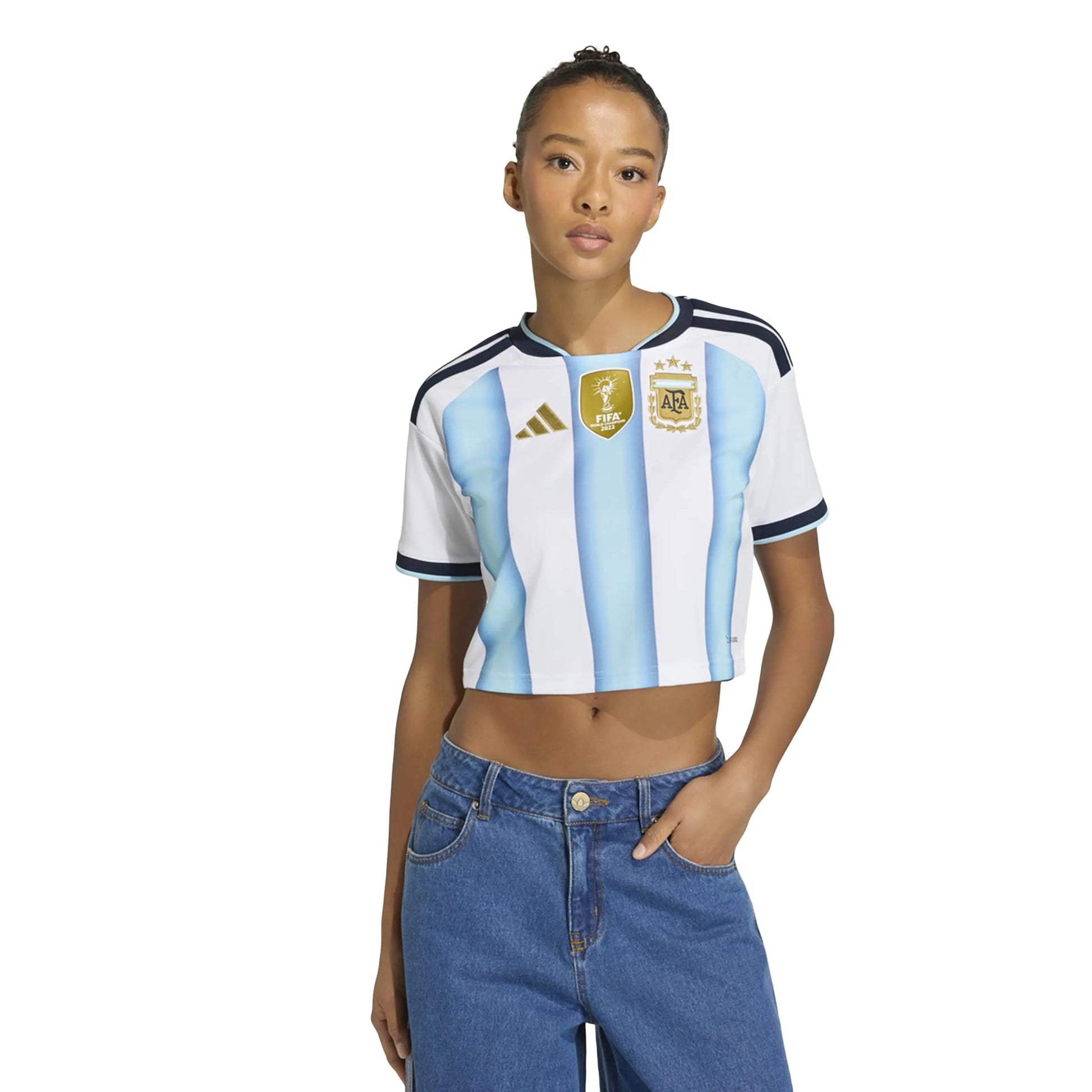 adidas 2026 Argentina Women's Stadium Home Cropped Soccer Jersey (Model - Front)