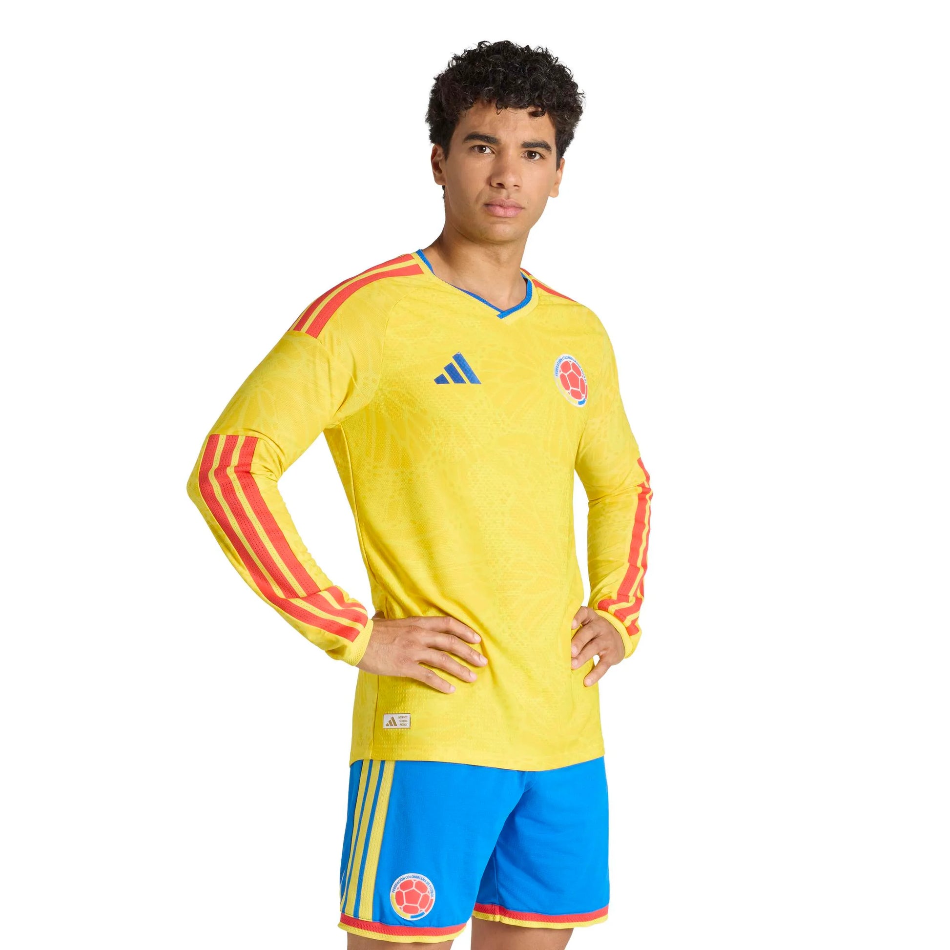 adidas 2026 Colombia Men's Authentic Home Long-Sleeve Soccer Jersey (Model - Front)