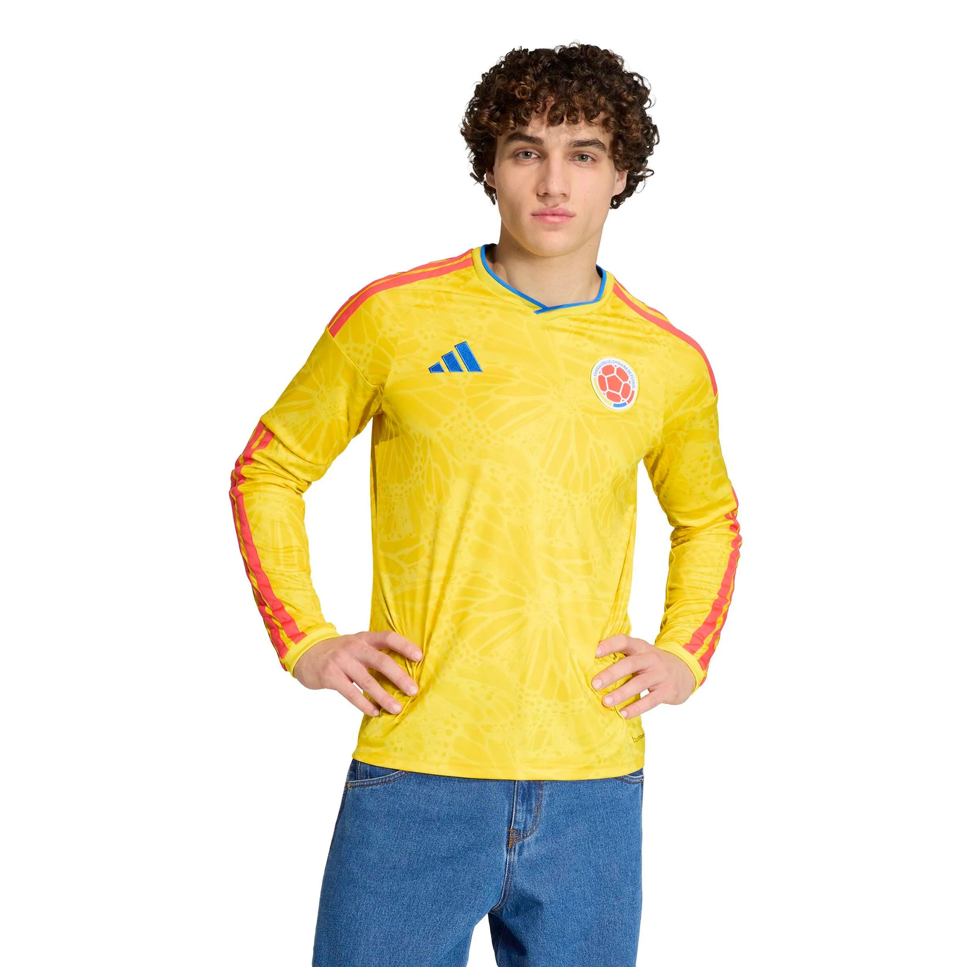 adidas 2026 Colombia Men's Stadium Home Long-Sleeve Soccer Jersey (Model - Front)