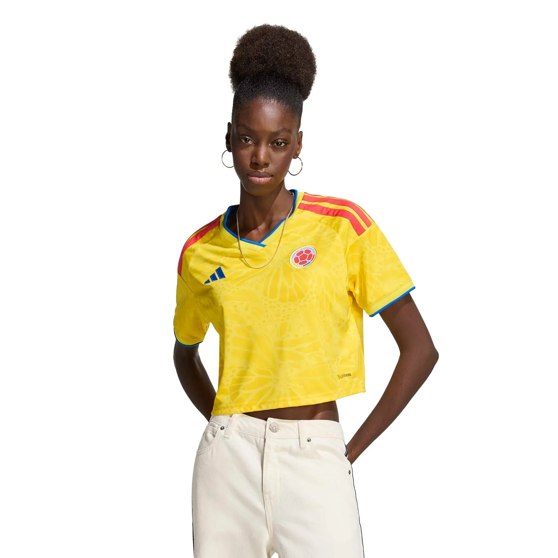 adidas 2026 Colombia Women's Stadium Home Cropped Soccer Jersey