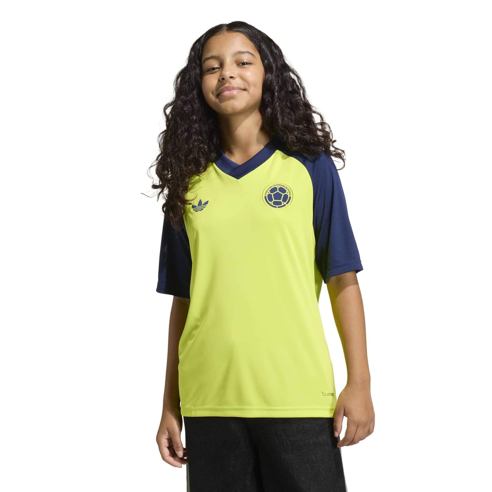 adidas 2026 Colombia Youth Away Pre-Match Soccer Jersey (Model - Front)
