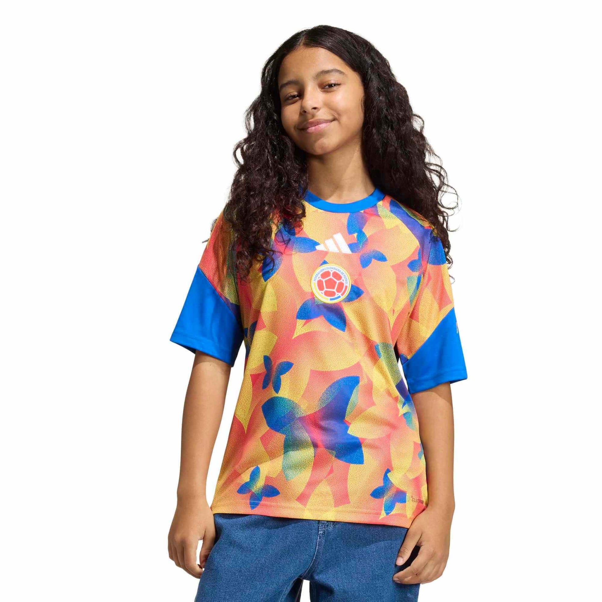 adidas 2026 Colombia Youth Pre-Match Soccer Jersey (Model - Front)