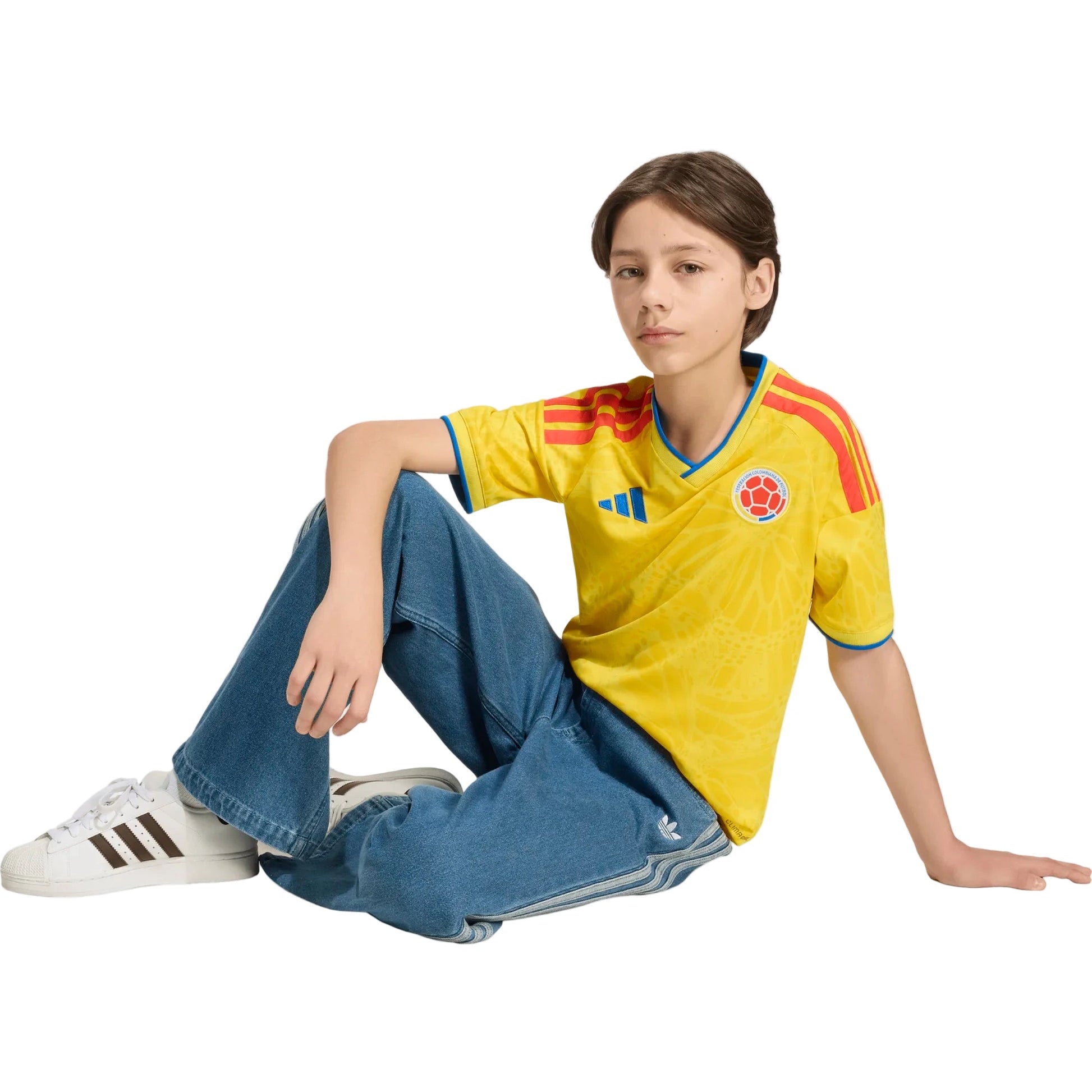 adidas 2026 Colombia Youth Stadium Home Soccer Jersey (Model - Side)
