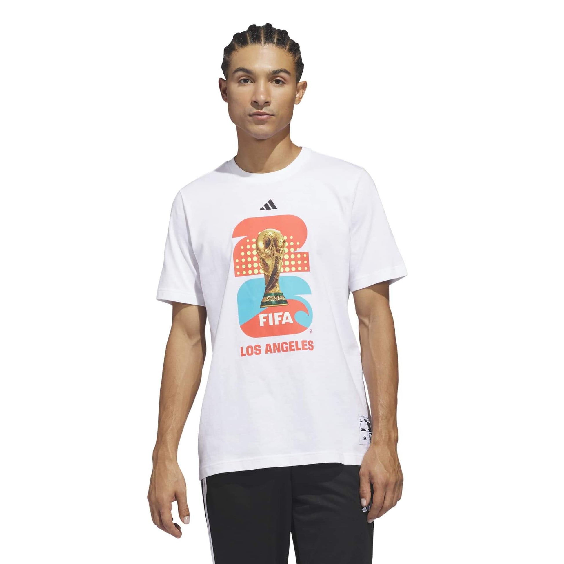 adidas 2026 FIFA World Cup Men's Host City Los Angeles Tee White (Model - Front)