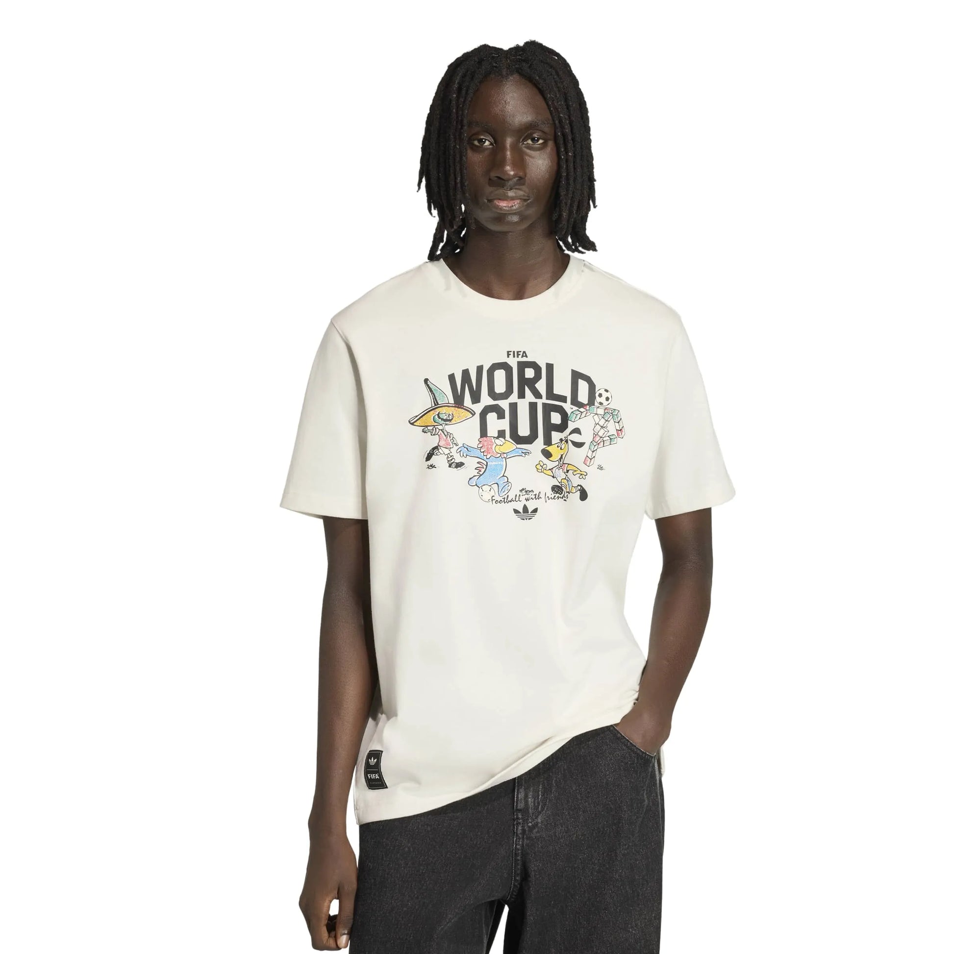 adidas 2026 FIFA World Cup Men's Mascot Tee Cloud White (Model - Front)