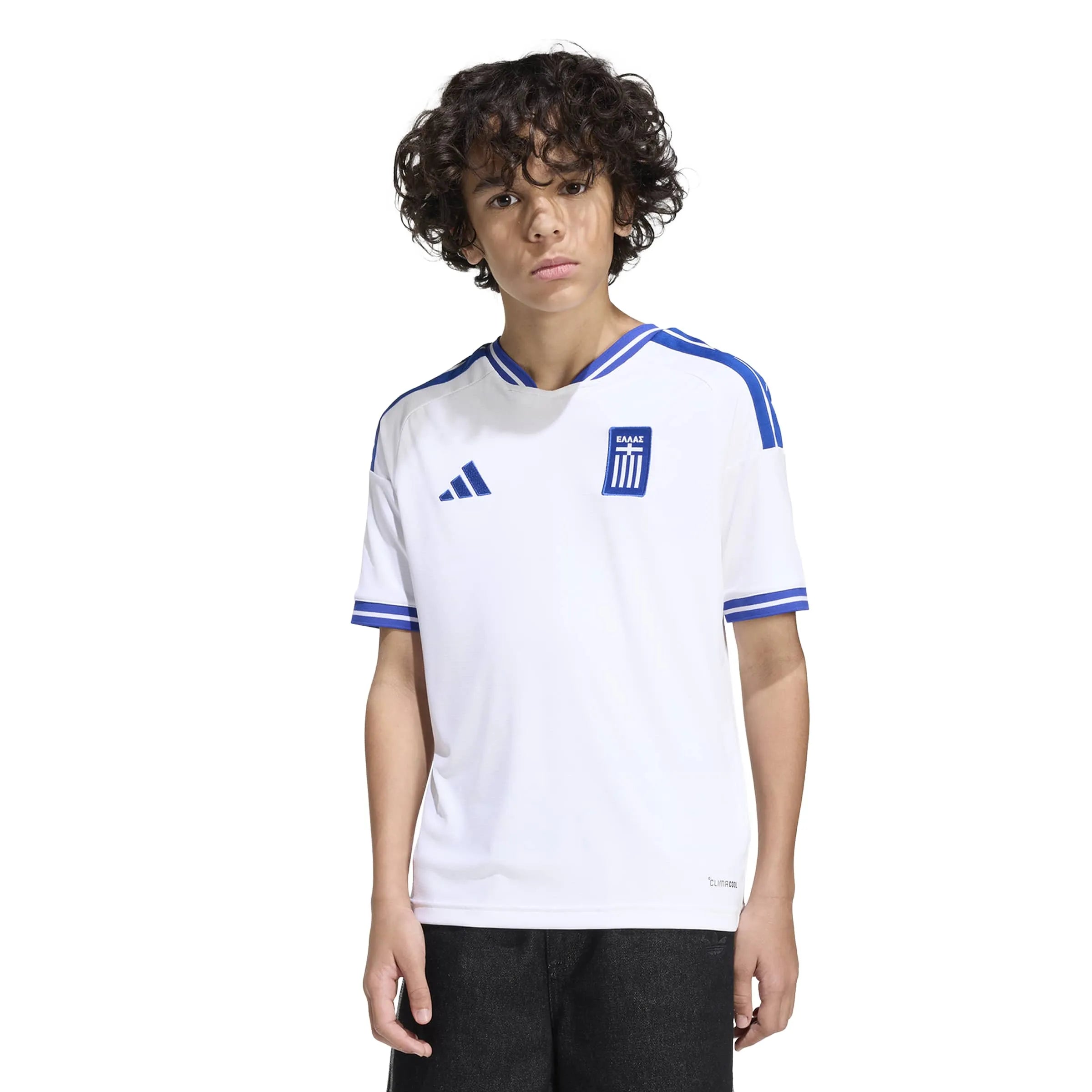 adidas 2026 Greece Youth Stadium Home Soccer Jersey (Model - Front)