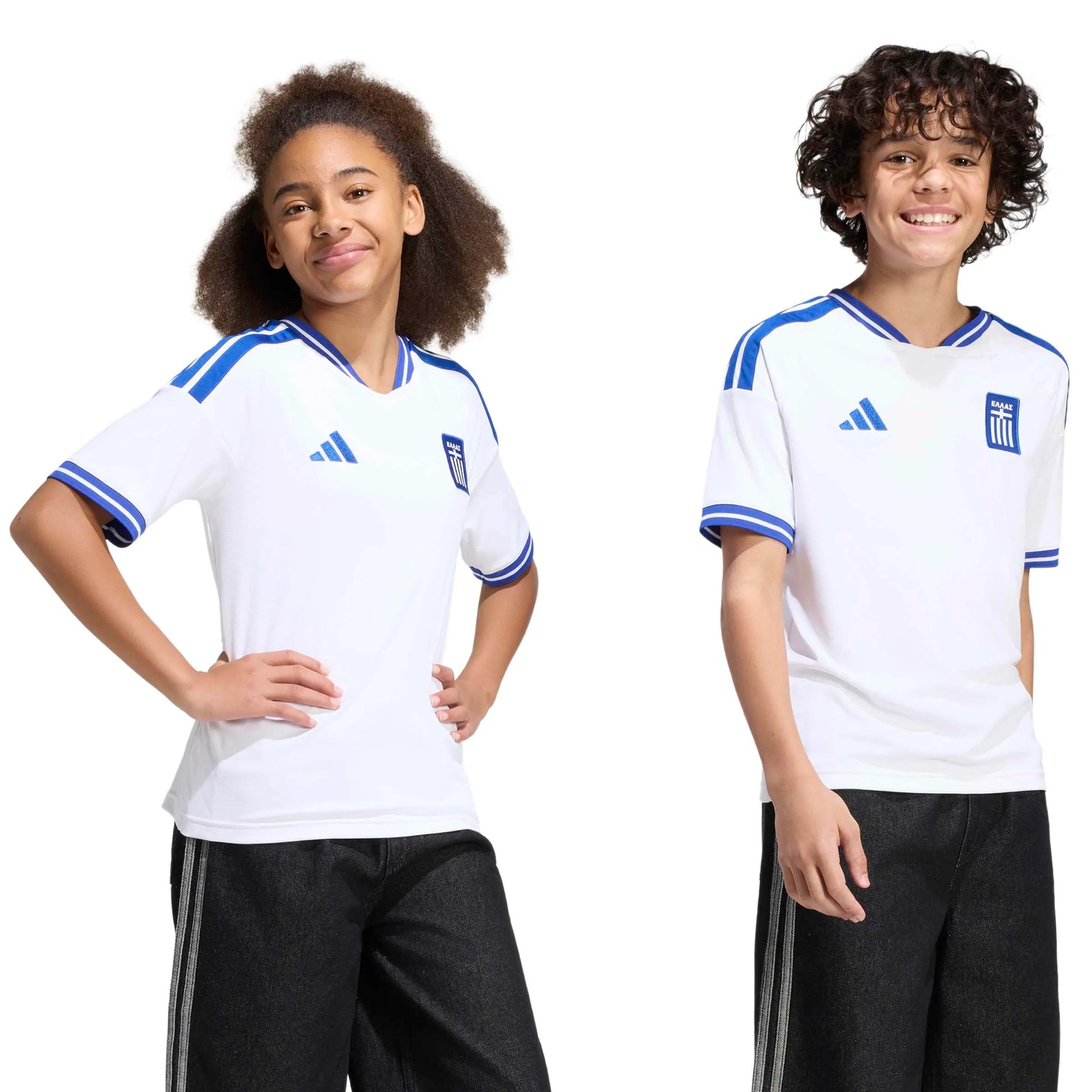 adidas 2026 Greece Youth Stadium Home Soccer Jersey (Models - Front)
