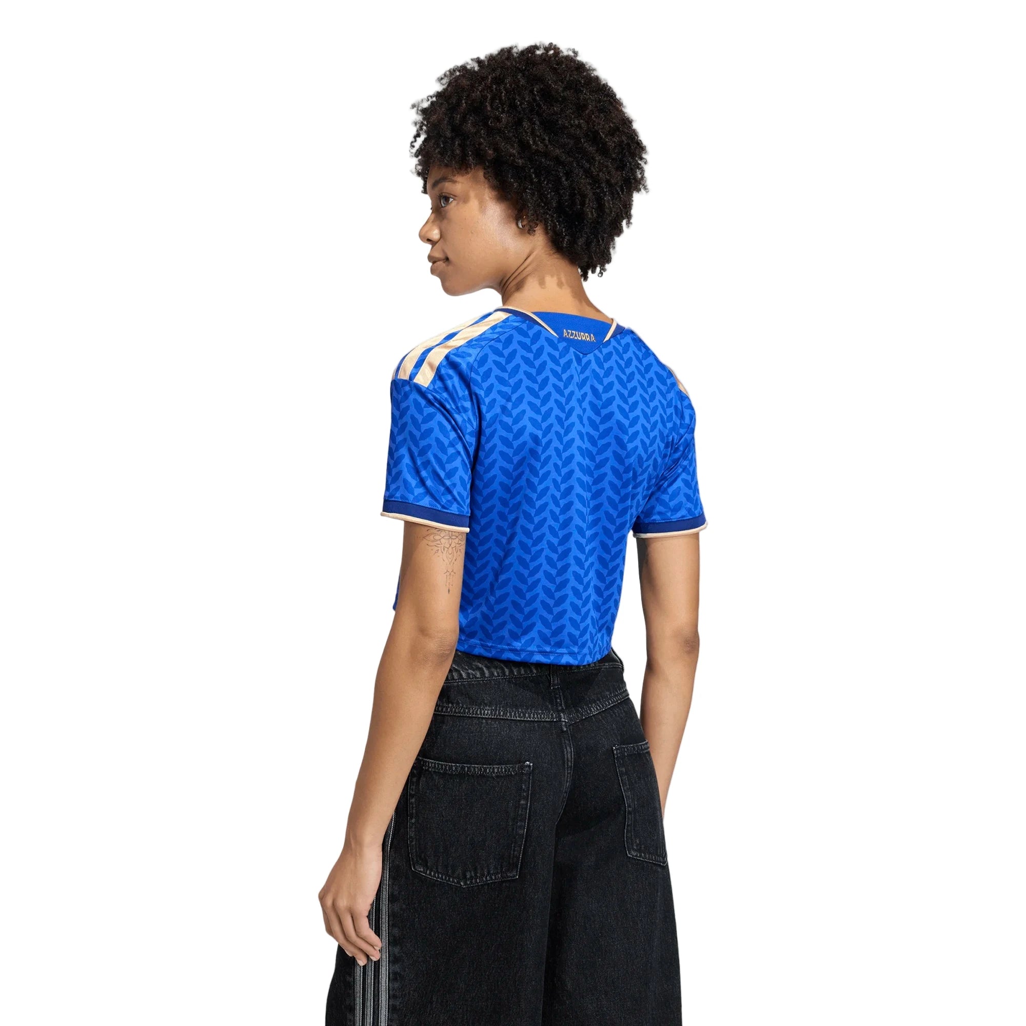 adidas 2026 Italy Women's Stadium Home Cropped Soccer Jersey (Model - Back)