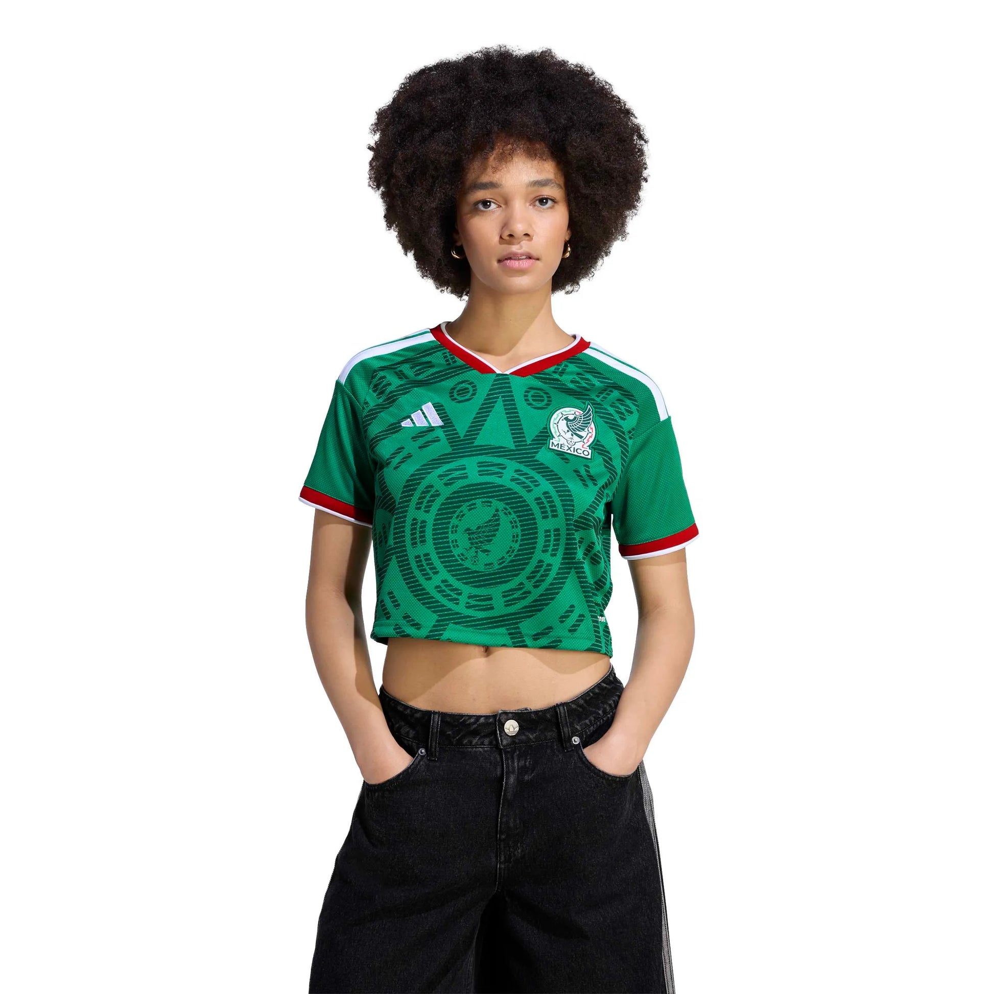 adidas 2026 Mexico Women's Stadium Home Cropped Jersey (Model - Front)