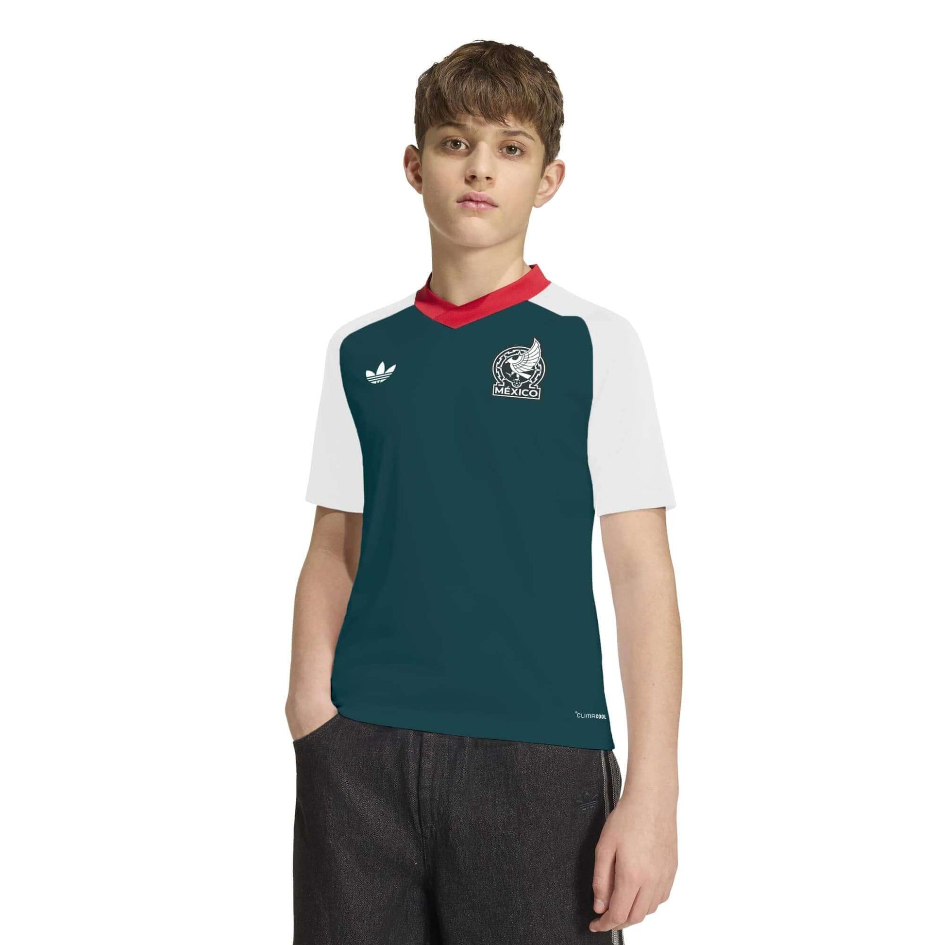 adidas 2026 Mexico Youth Away Pre-Match Soccer Jersey (Model - Front)
