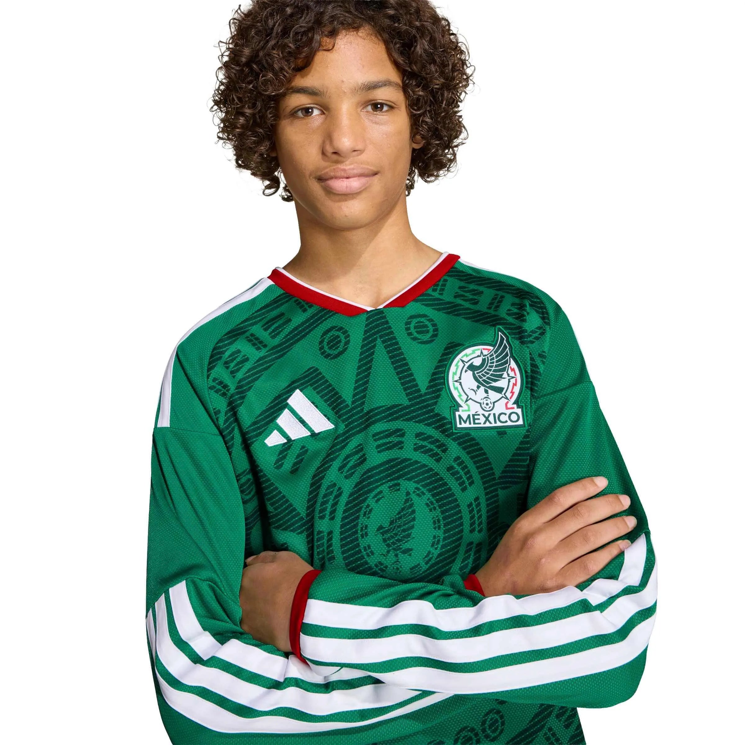 adidas 2026 Mexico Youth Stadium Home Long-Sleeve Soccer Jersey (Detail 1)