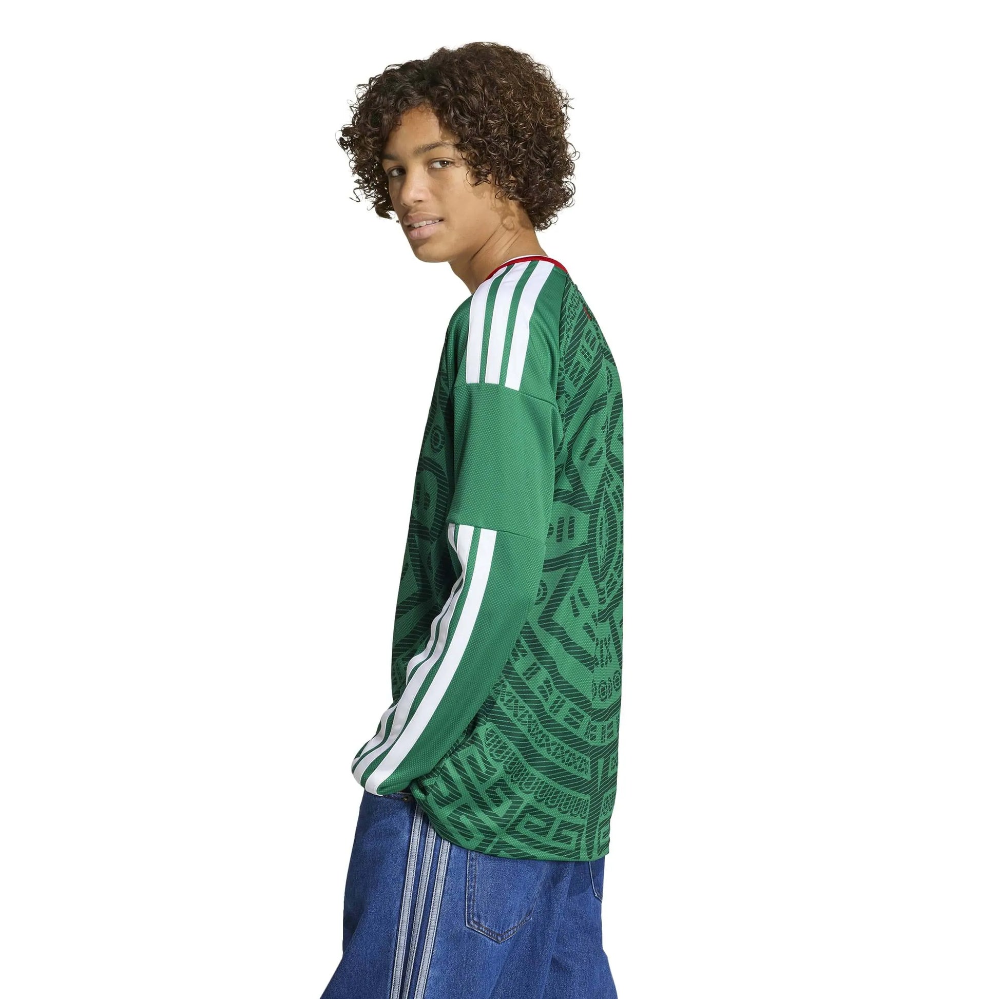 adidas 2026 Mexico Youth Stadium Home Long-Sleeve Soccer Jersey (Model - Back)