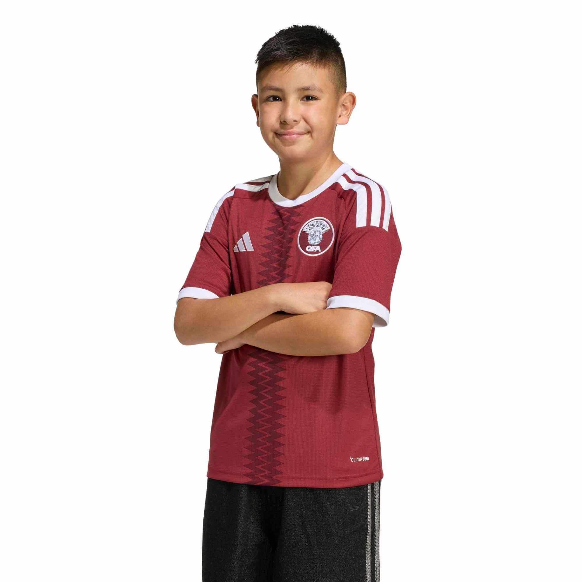 adidas 2026 Qatar Youth Stadium Home Soccer Jersey (Model - Front)