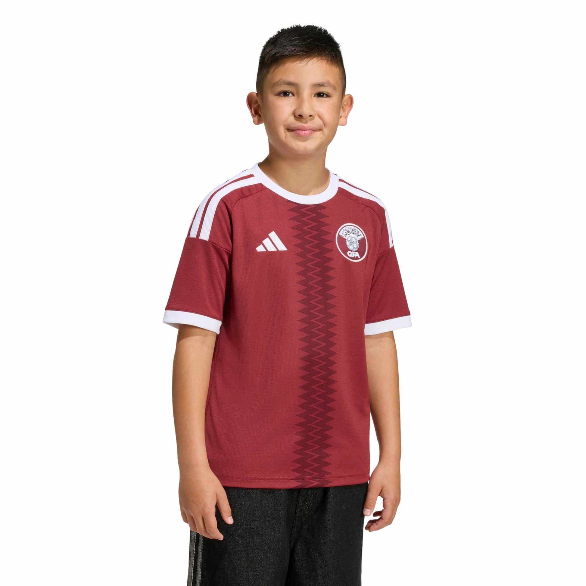 adidas 2026 Qatar Youth Stadium Home Soccer Jersey (Model - Side)
