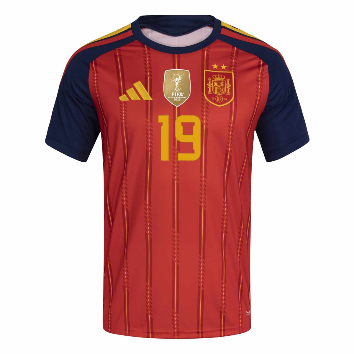 adidas 2026 Spain Men's 2-Star Lamine Yamal #19 Stadium Home Soccer Jersey (Front)