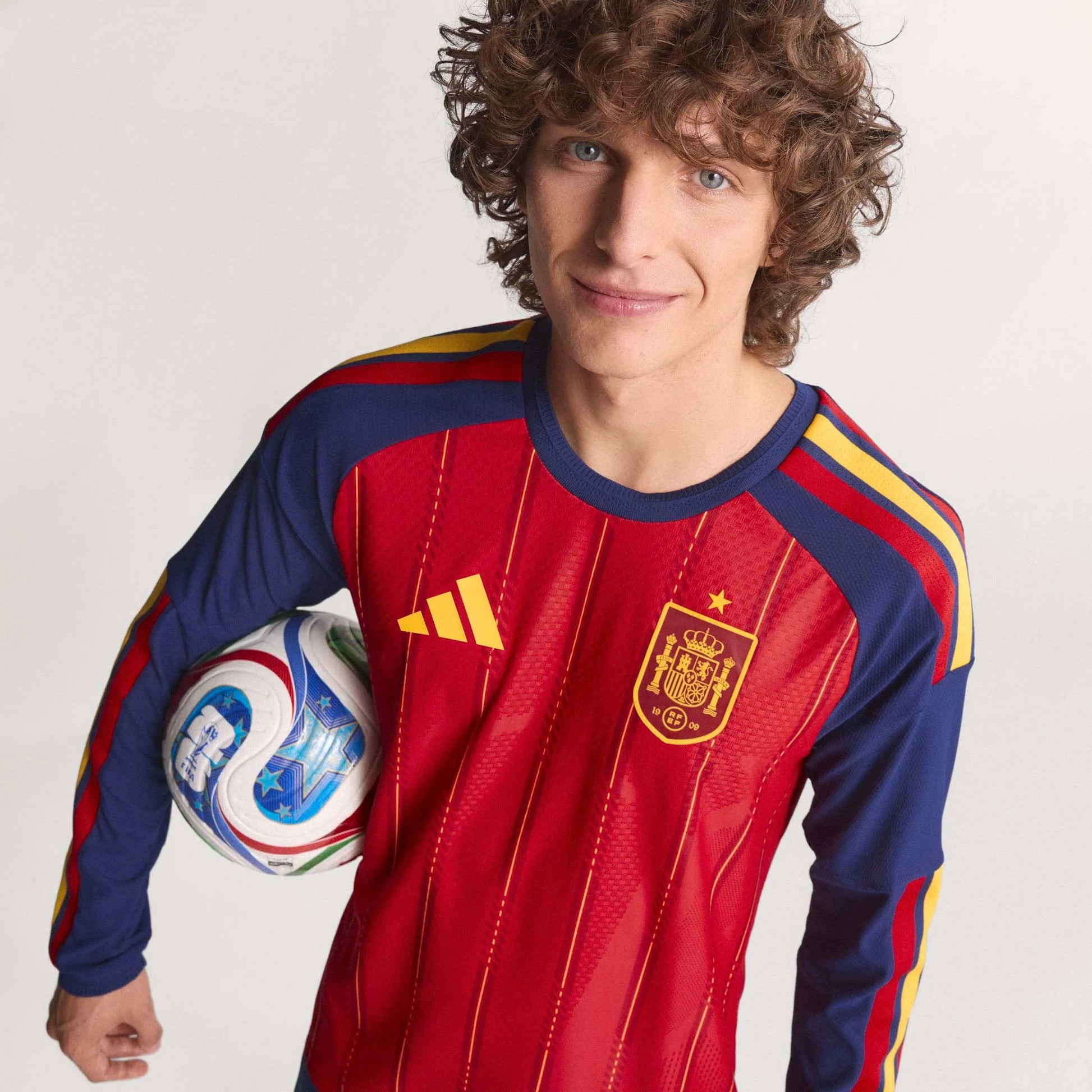 adidas 2026 Spain Men's Authentic Home Long-Sleeve Soccer Jersey (Detail 3)