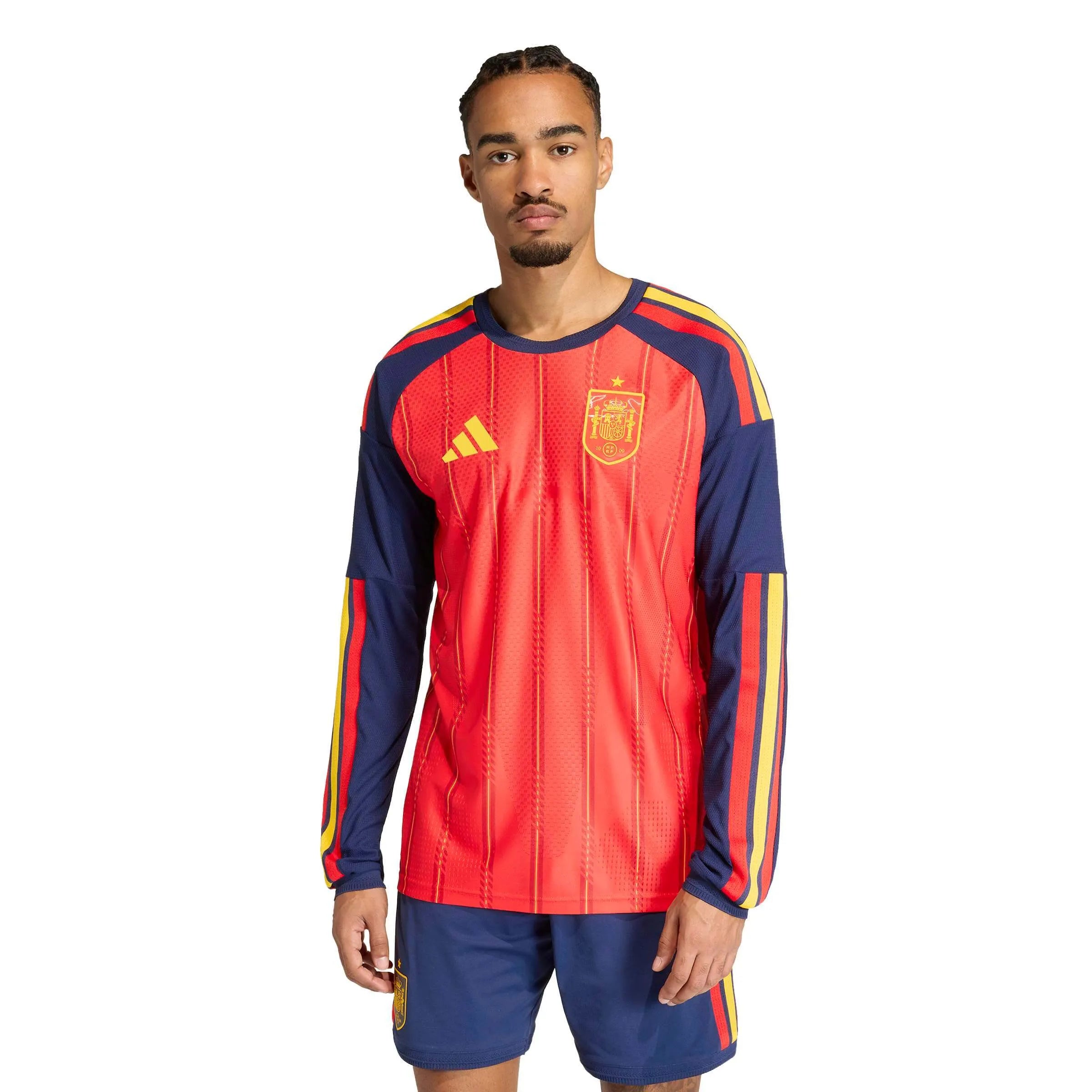 adidas 2026 Spain Men's Authentic Home Long-Sleeve Soccer Jersey (Model - Front)