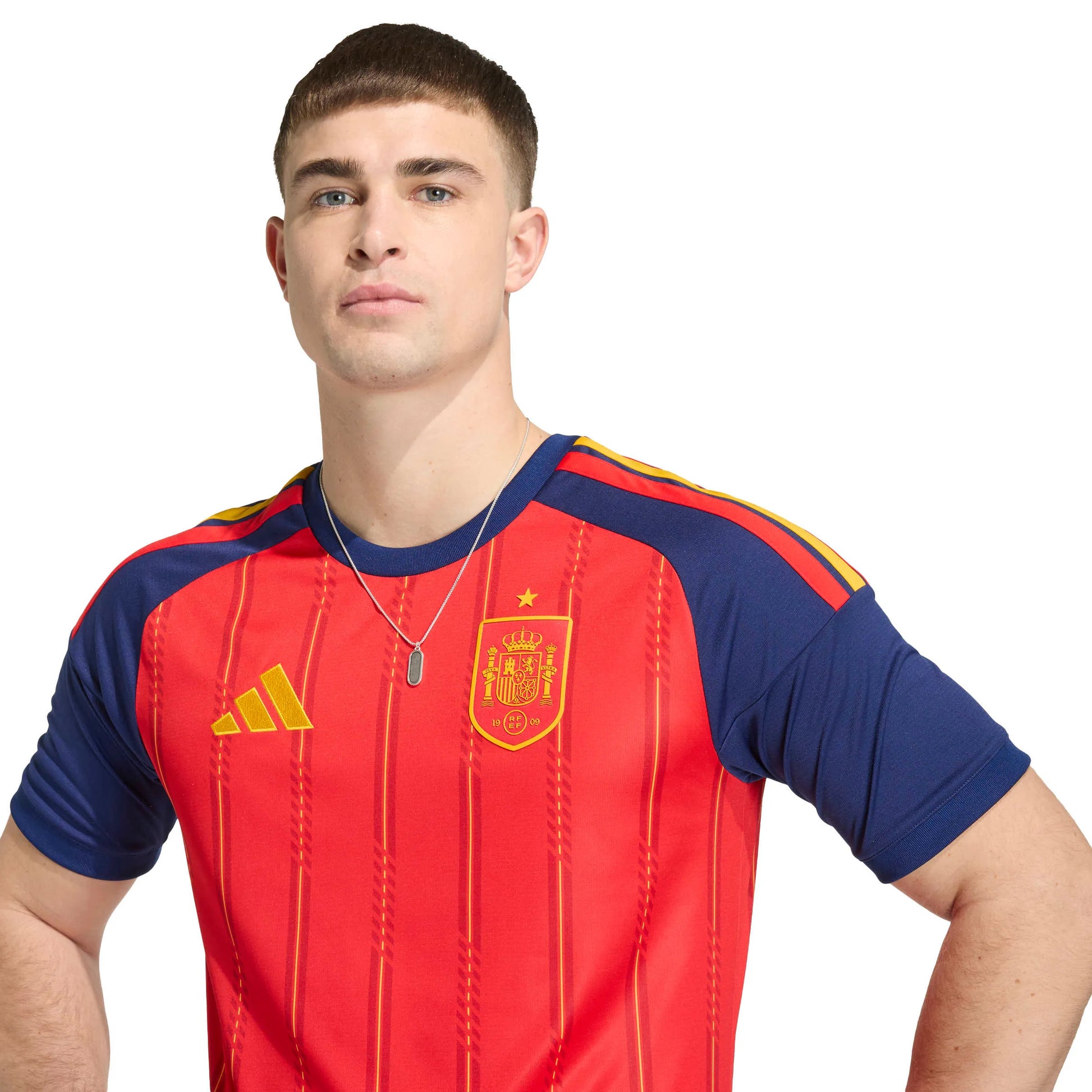 adidas 2026 Spain Men's Stadium Home Soccer Jersey (Detail 1)
