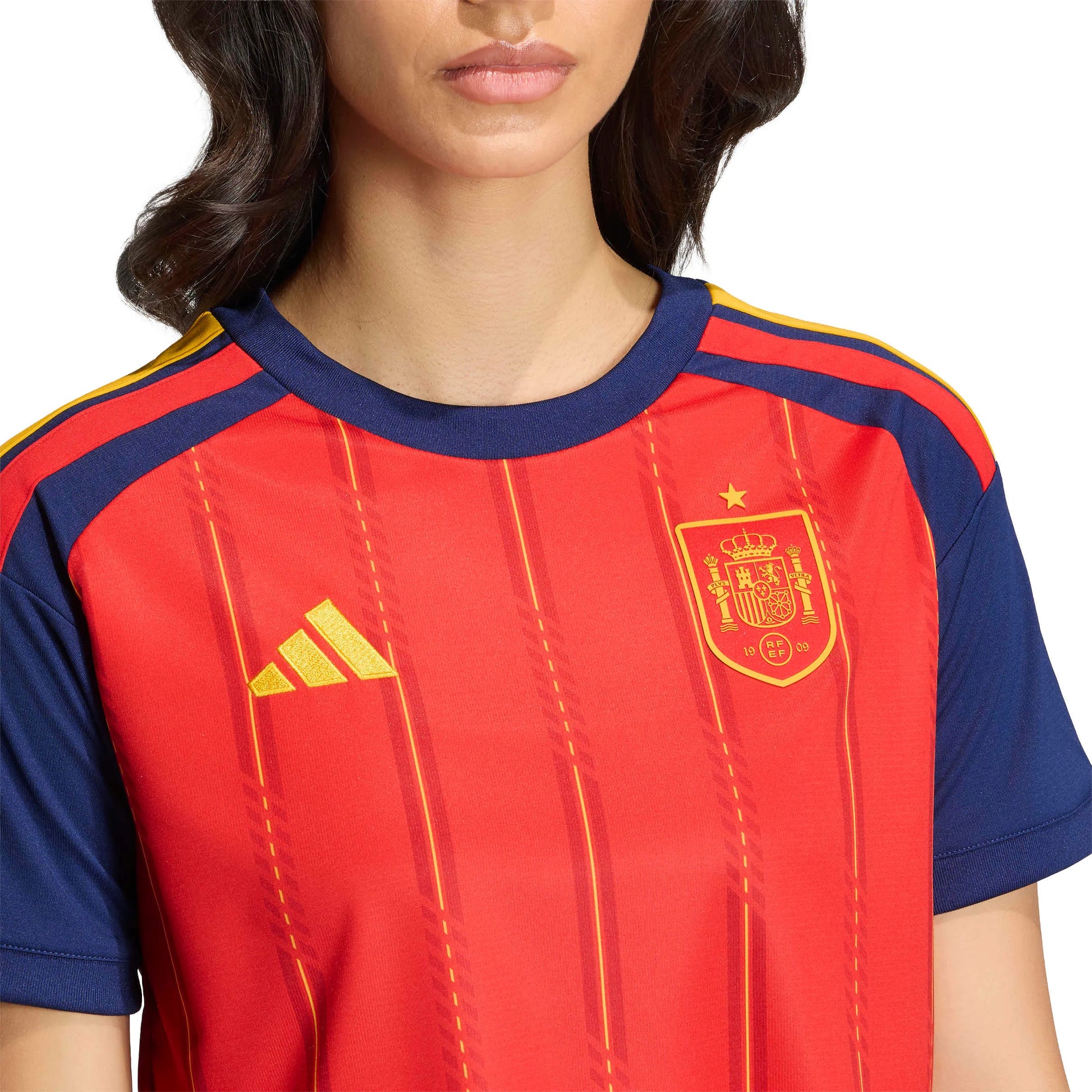 adidas 2026 Spain Women's Stadium Home Cropped Soccer Jersey (Detail 1)