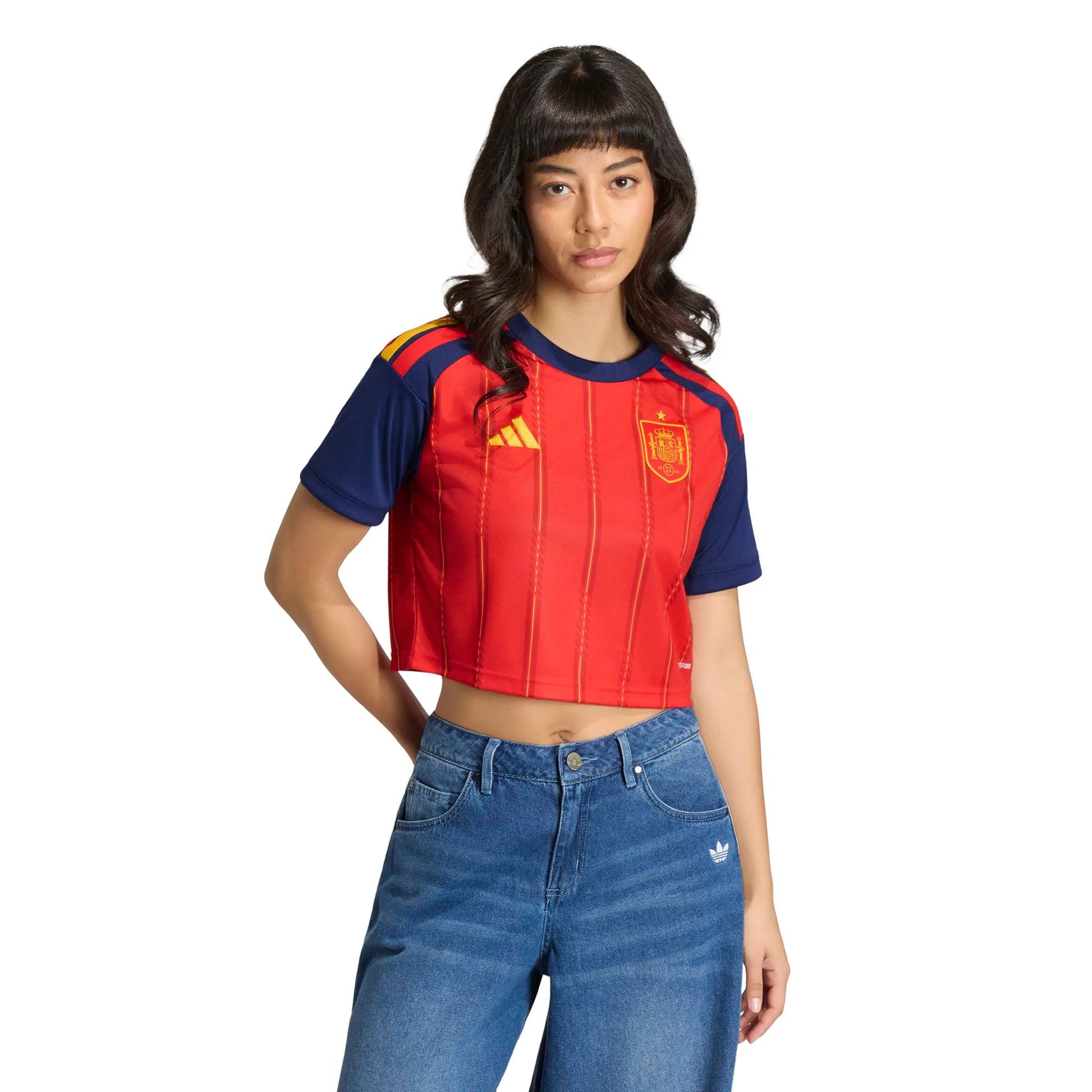adidas 2026 Spain Women's Stadium Home Cropped Soccer Jersey (Model - Front)