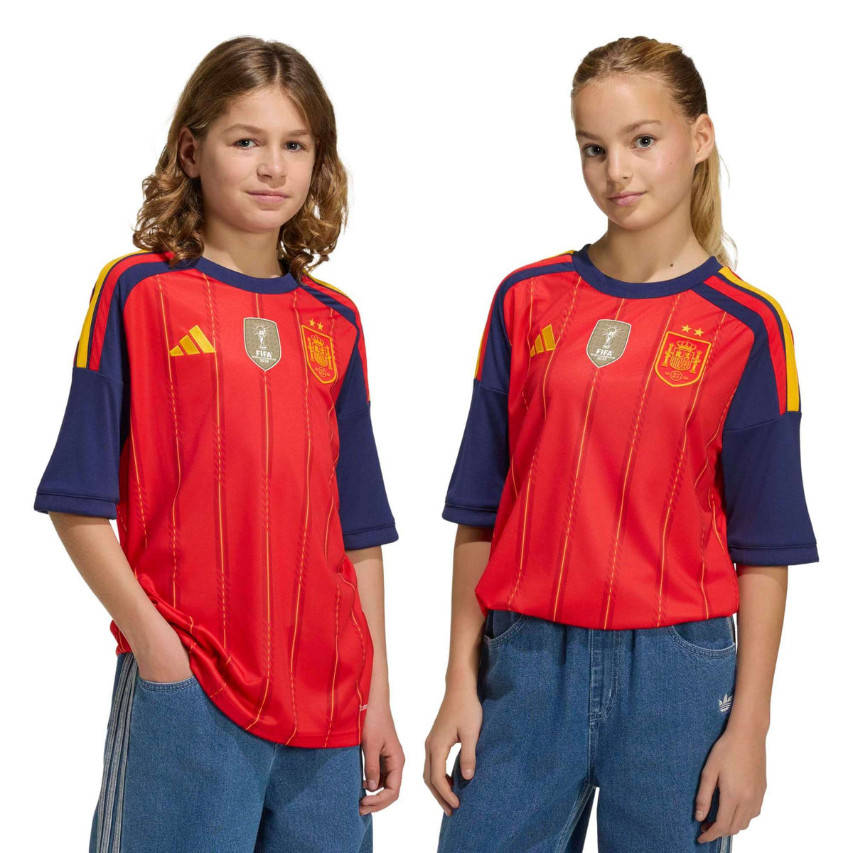 adidas 2026 Spain Youth 2 Star Stadium Home Soccer Jersey (Models - Front)