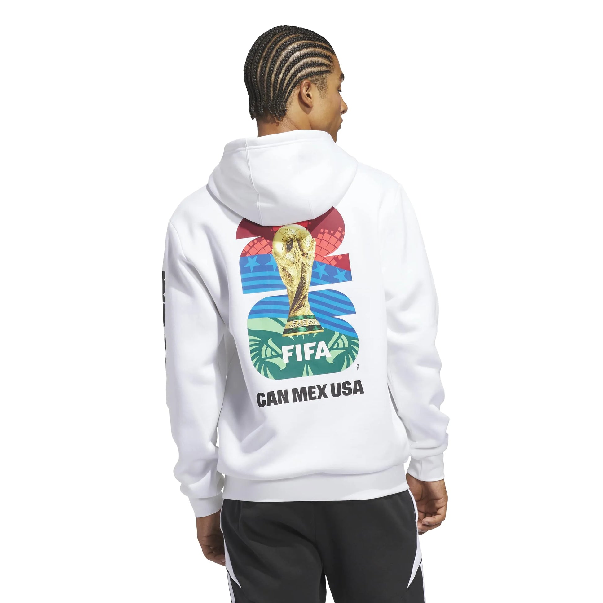 adidas 2026 World Cup Men's Match Ball Graphic Hoodie White (Model - Back)