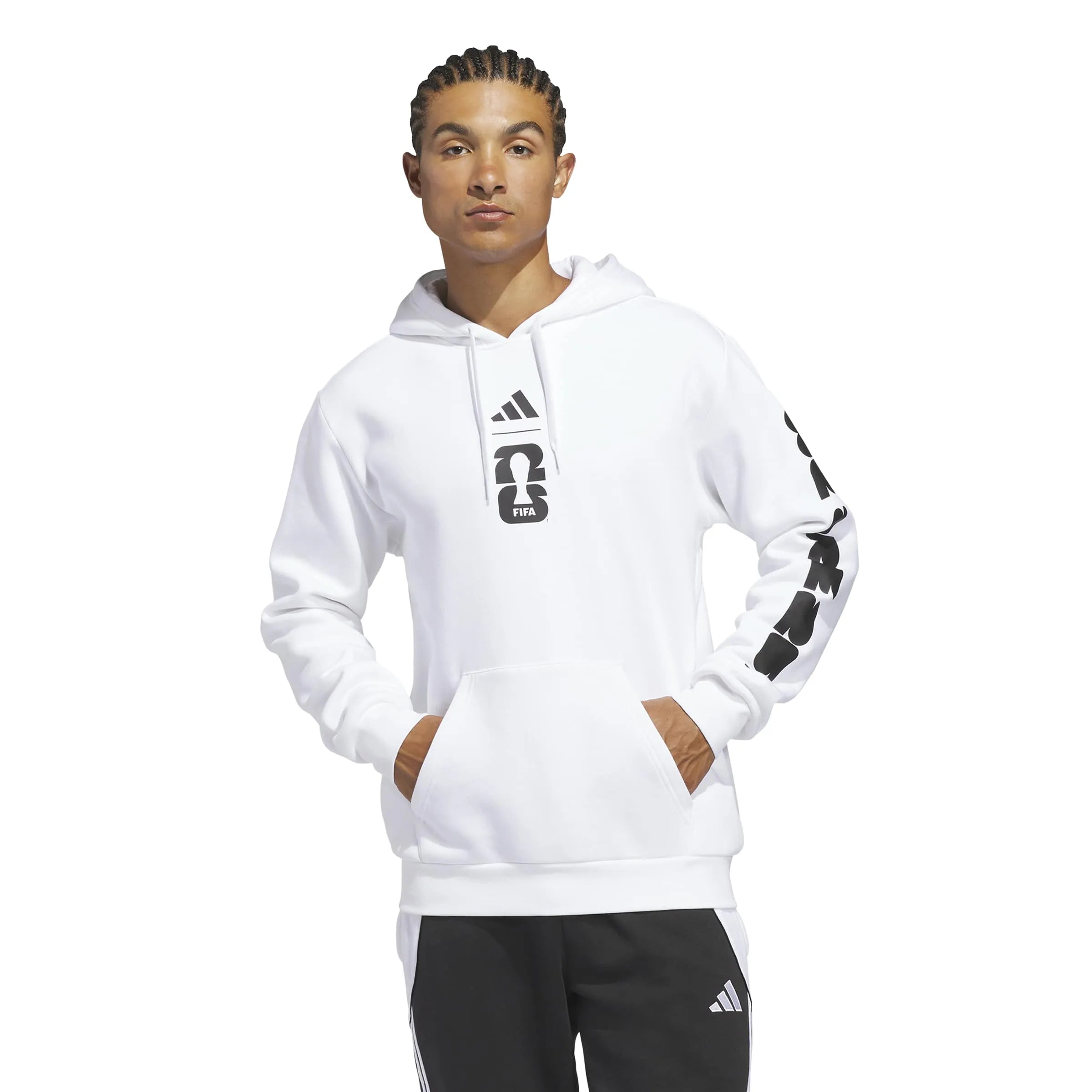 adidas 2026 World Cup Men's Match Ball Graphic Hoodie White (Model - Front)