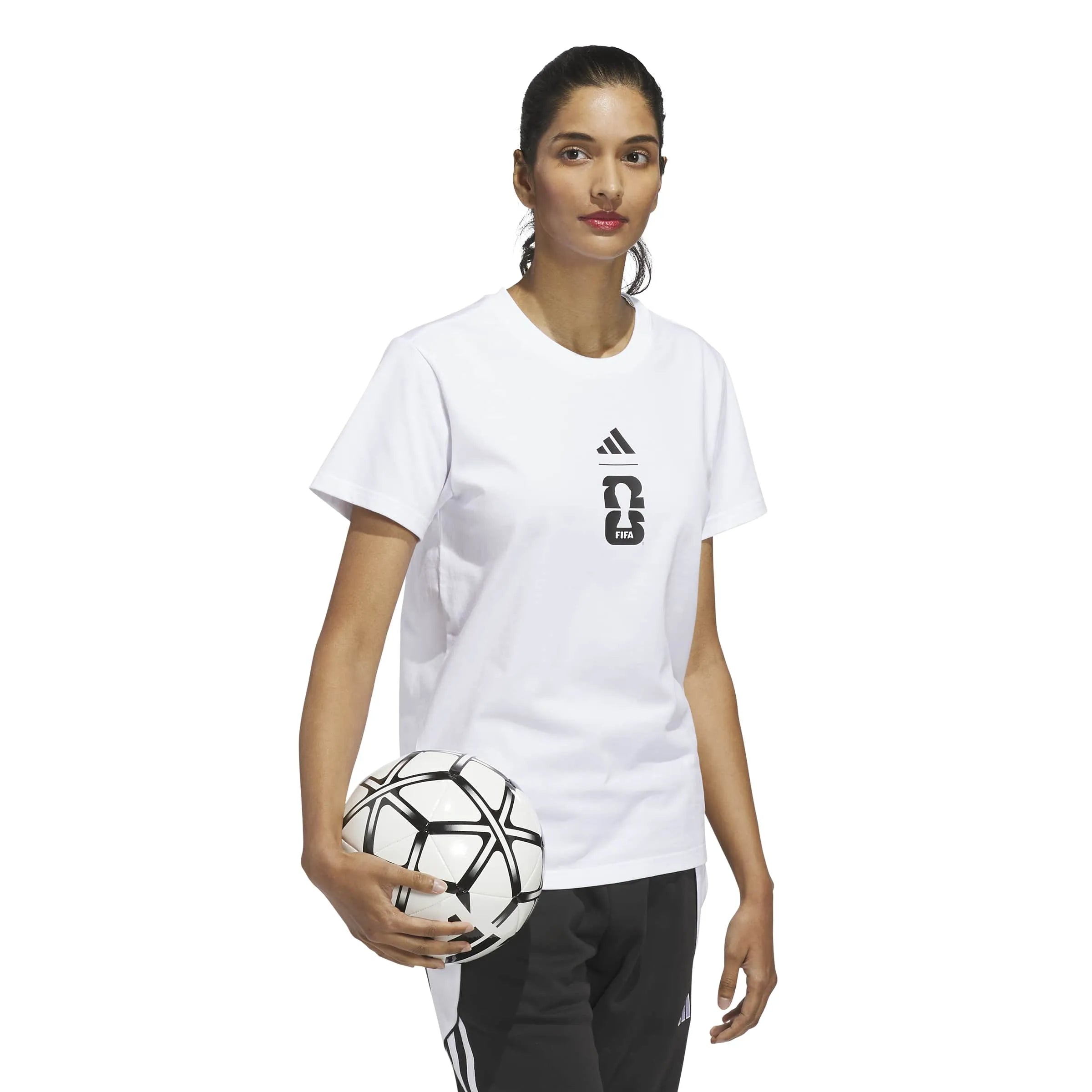 adidas 2026 World Cup Women's Match Ball Graphic Tee (Model - Side)
