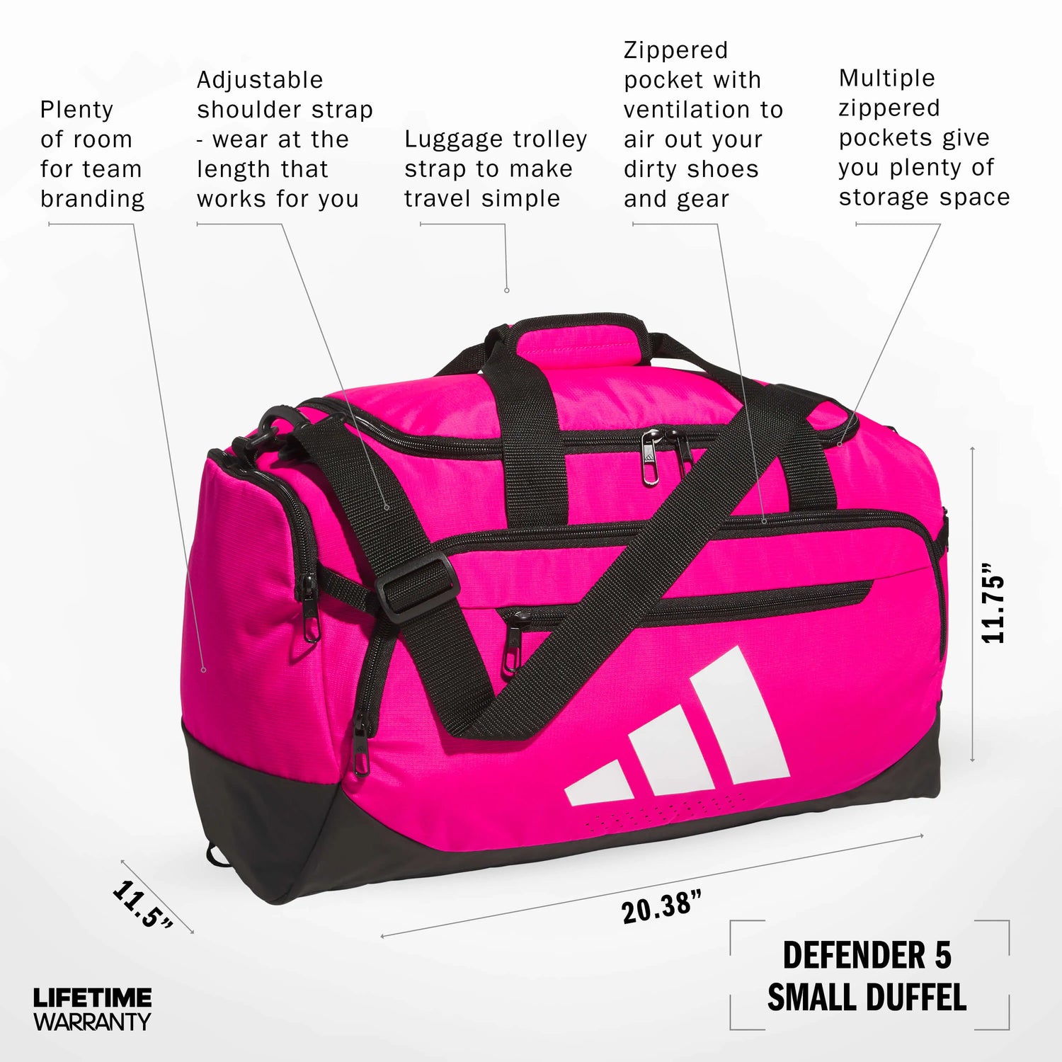 adidas Defender 5 Small Duffel Bag Team Shock Pink 2 (Features)