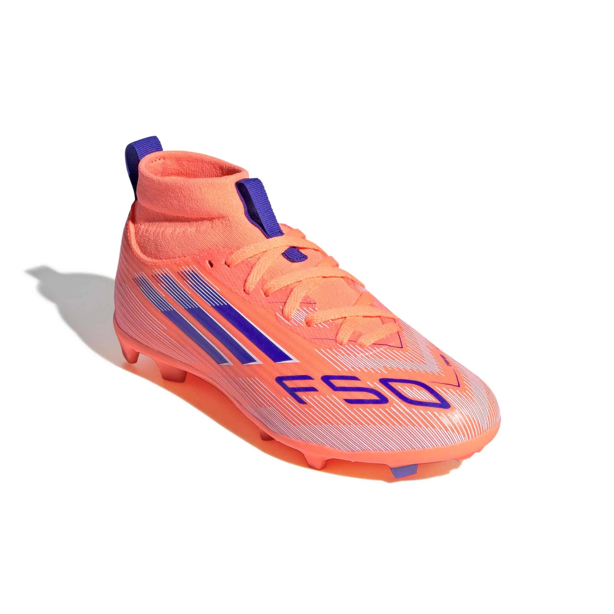 adidas JR F50 League Mid Firm-Multi Ground Soccer Cleats - Coral Blaze Pack (FA25) (Lateral - Front)