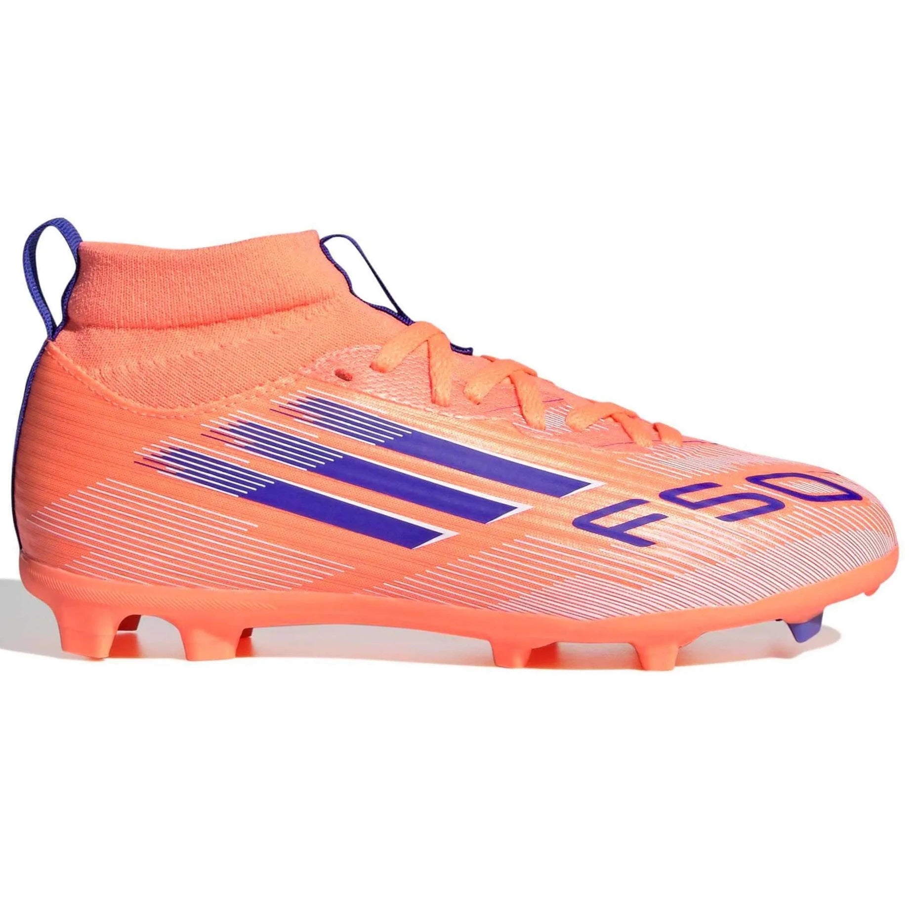 adidas JR F50 League Mid Firm-Multi Ground Soccer Cleats - Coral Blaze Pack (FA25) (Side 1)