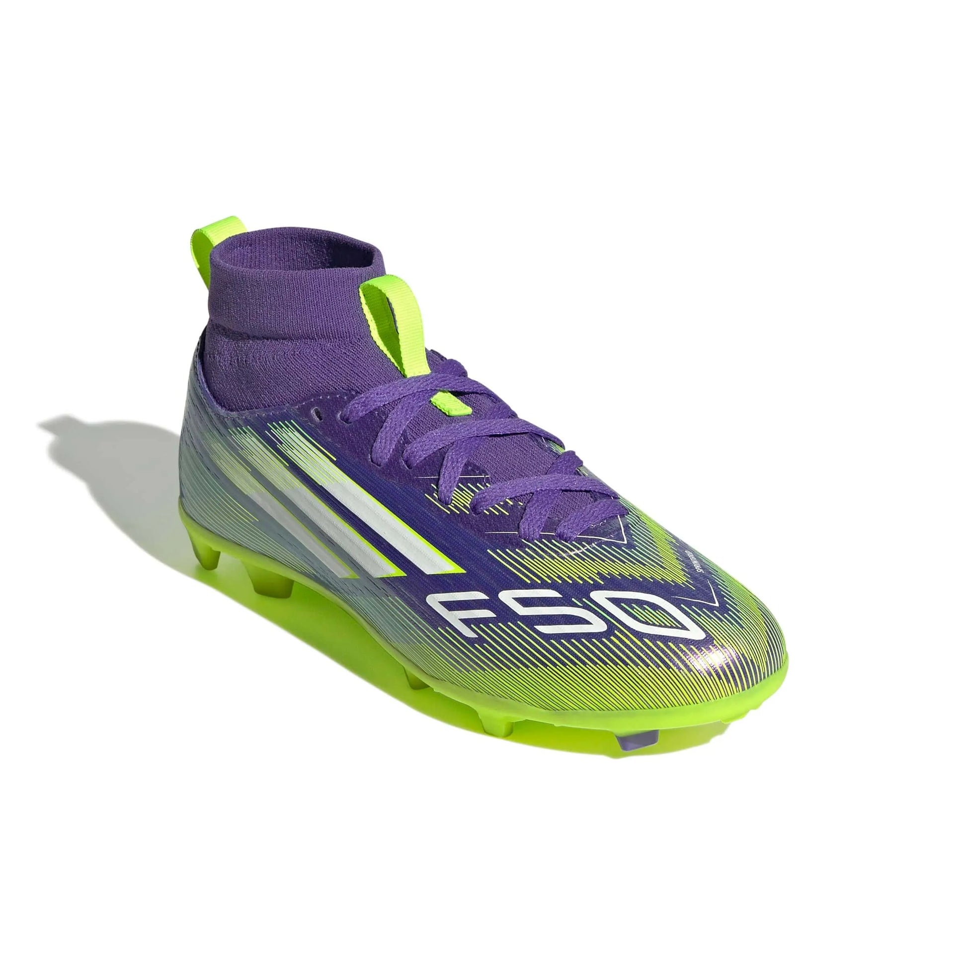 adidas JR F50 League Mid Firm-Multi Ground Soccer Cleats - Radiant Blaze Pack (FA25) (Lateral - Front)