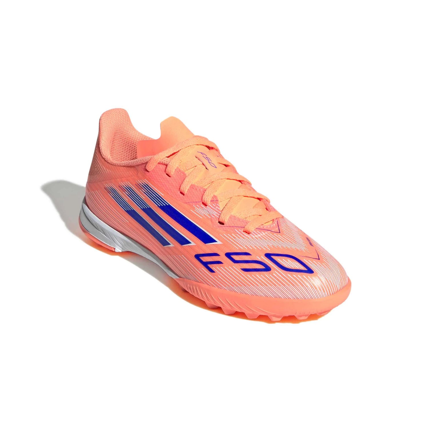 adidas JR F50 League Turf Soccer Shoes - Coral Blaze Pack (FA25) (Lateral - Front)