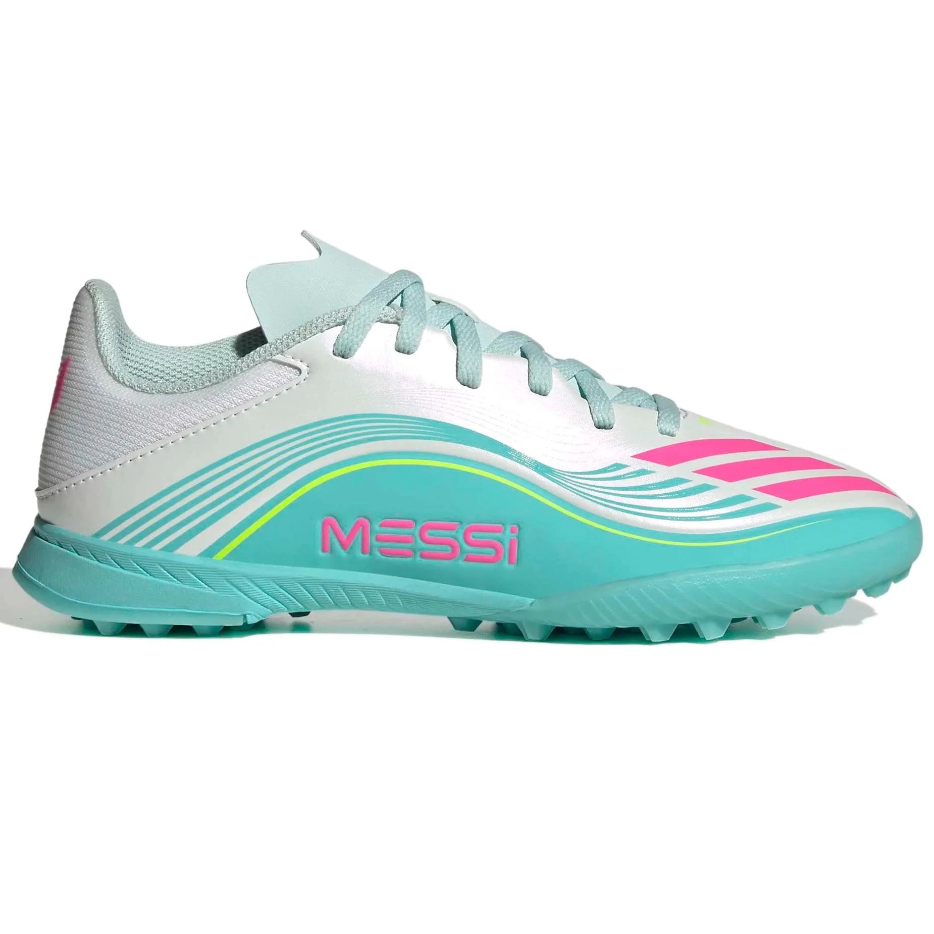 adidas JR F50 Messi League Turf Soccer Shoes - Messi Aurora Radiante Pack (SP26) (Side 1)