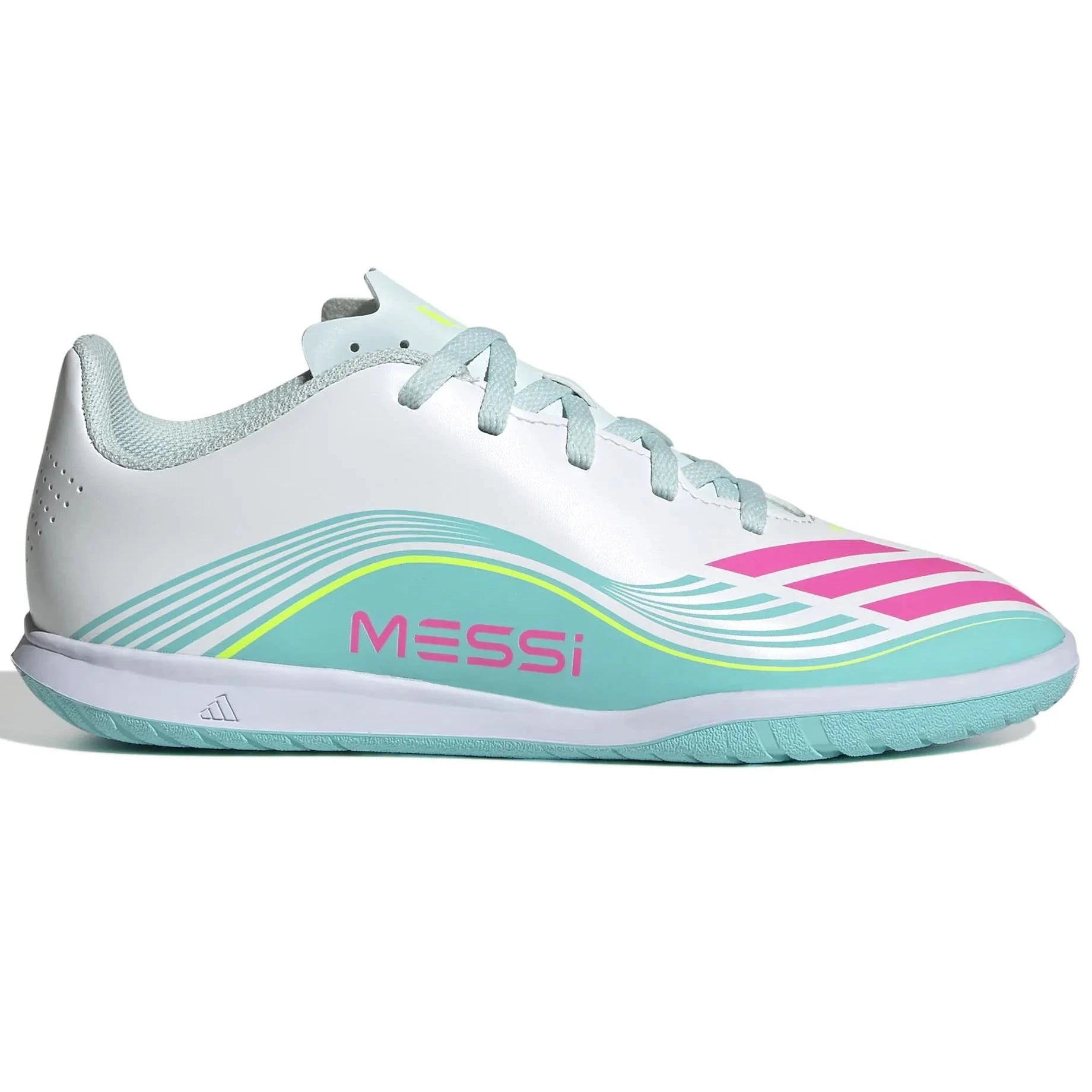 adidas Junior F50 Messi Club Indoor Soccer Shoes - Messi Aurora Radiante Pack (SP26) (Side 1)