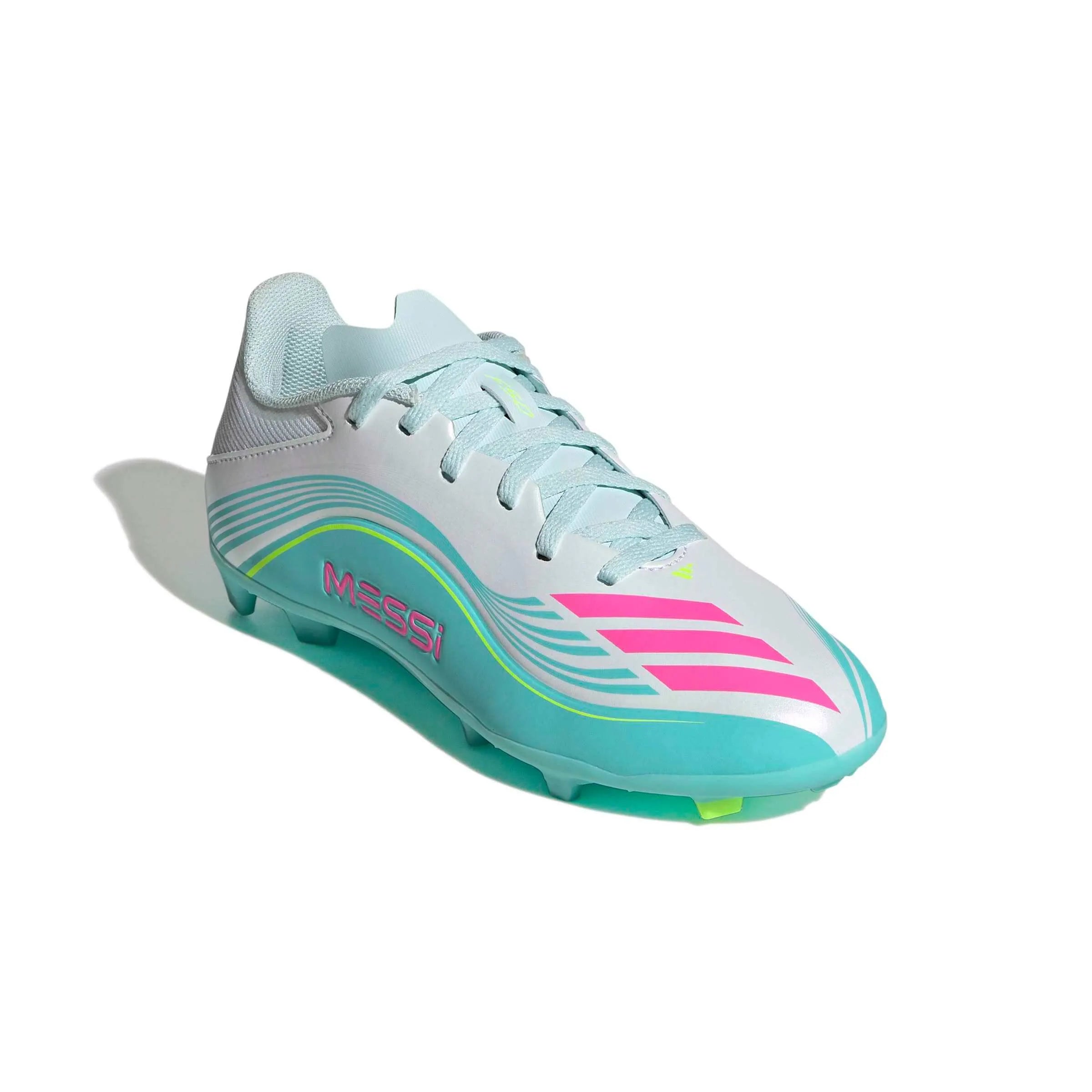 adidas Junior F50 Messi League Firm-Multi Ground Soccer Cleats - Messi Aurora Radiante Pack (SP26) (Lateral - Front)