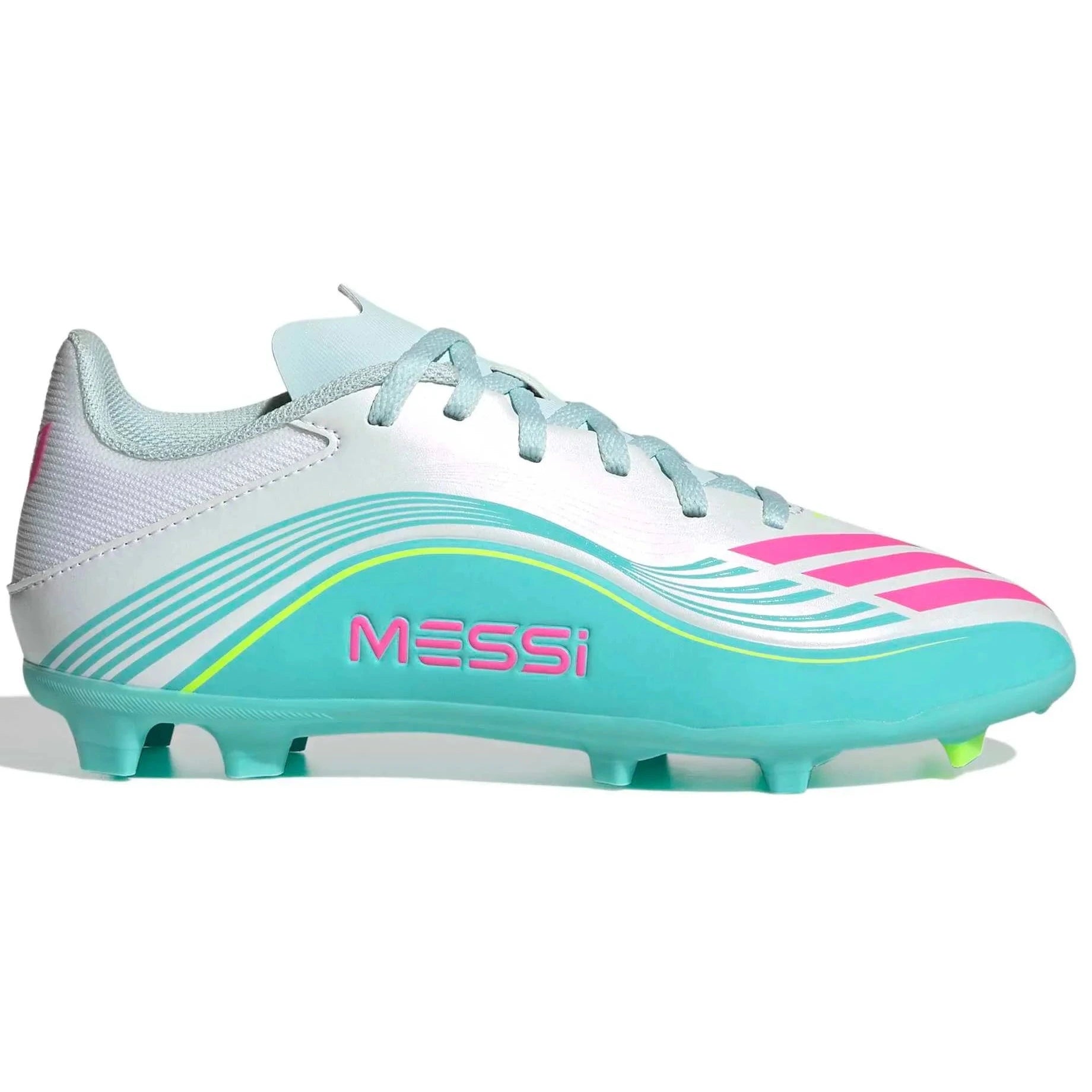 adidas Junior F50 Messi League Firm-Multi Ground Soccer Cleats - Messi Aurora Radiante Pack (SP26) (Side 1)