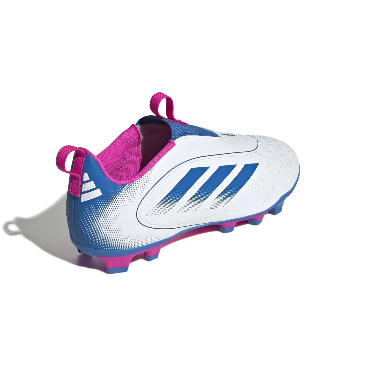 adidas Kid's Goletto IX Laceless Firm-Multi Ground Soccer Cleats Cloud White / Bright Royal / Team Shock Pink 2 (Lateral - Back)