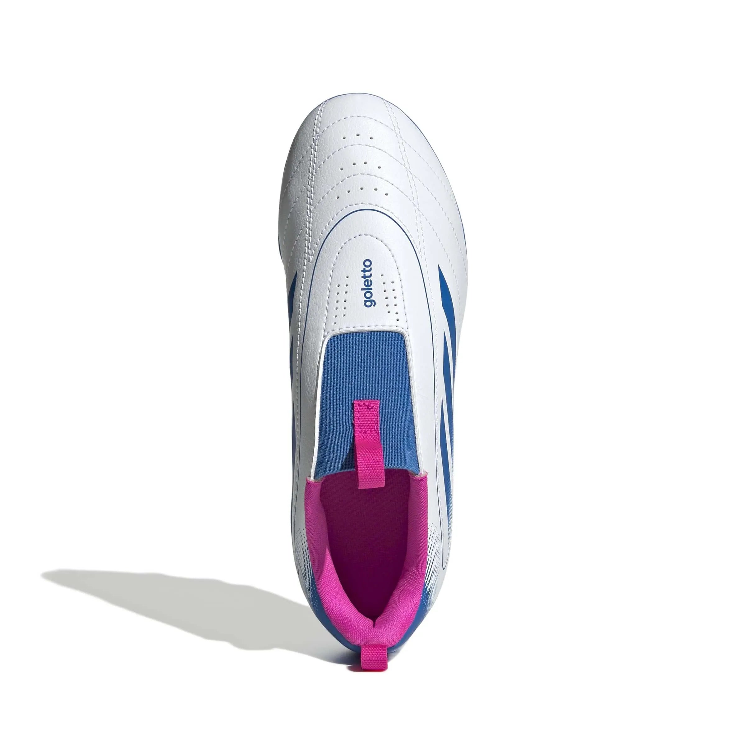 adidas Kid's Goletto IX Laceless Firm-Multi Ground Soccer Cleats Cloud White / Bright Royal / Team Shock Pink 2 (Top)