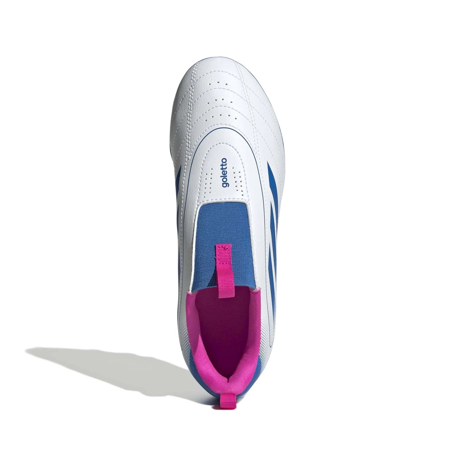 adidas Kid's Goletto IX Laceless Firm-Multi Ground Soccer Cleats Cloud White / Bright Royal / Team Shock Pink 2 (Top)