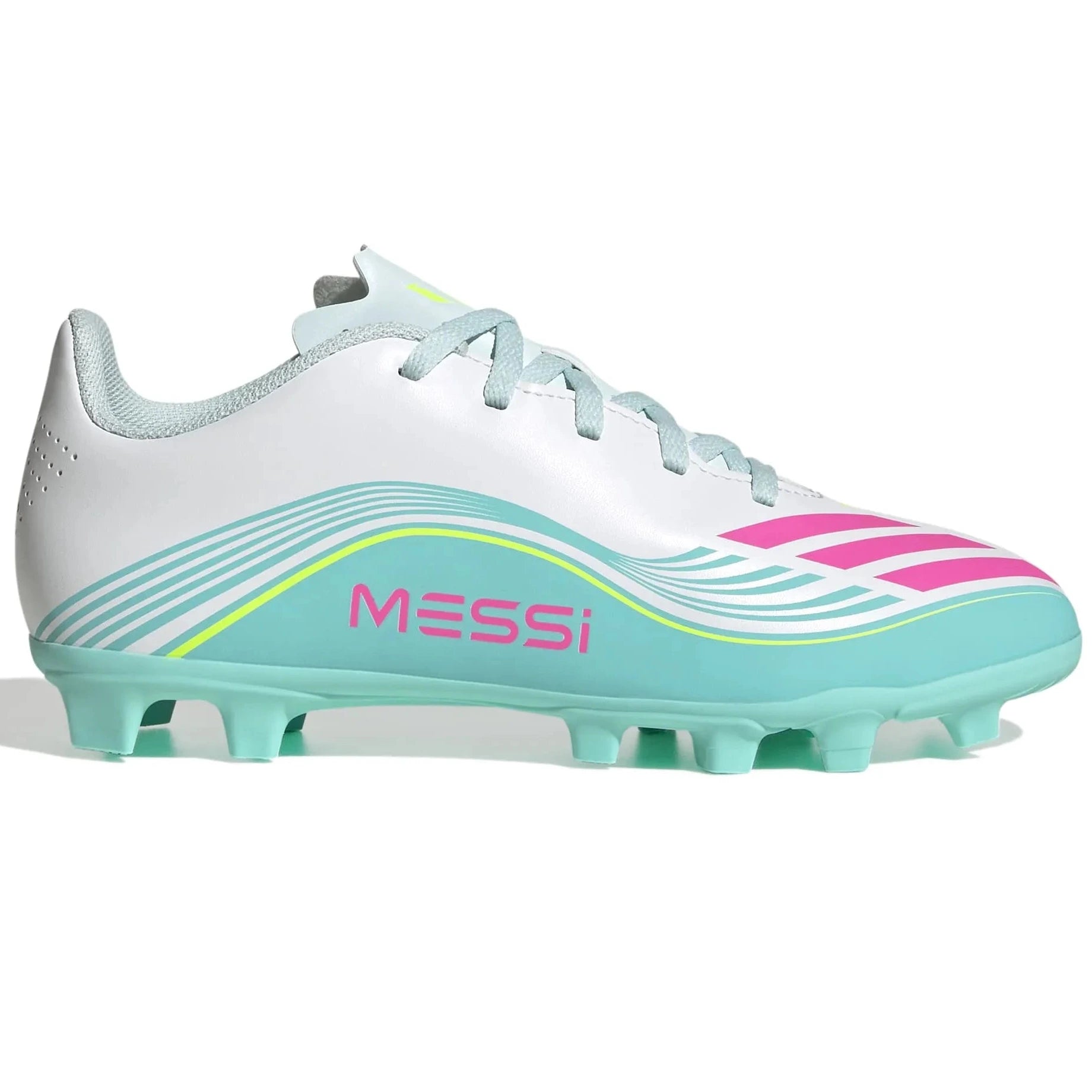 adidas Kids F50 Messi Club Firm/Multi Ground Soccer Cleats - Messi Aurora Radiante Pack (SP26) (Side 1)