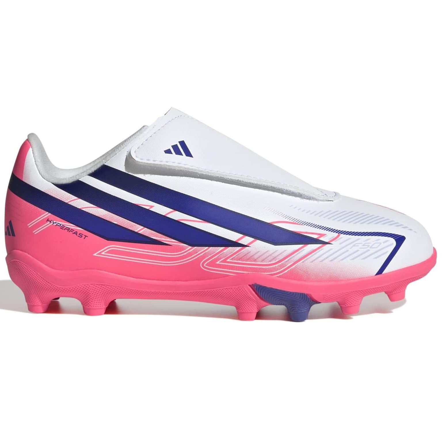 adidas Kids' F50 Hyperfast Club Velcro Firm-Multi Ground Soccer Cleats - Chaos Vs Control (FA26) (Side 1)