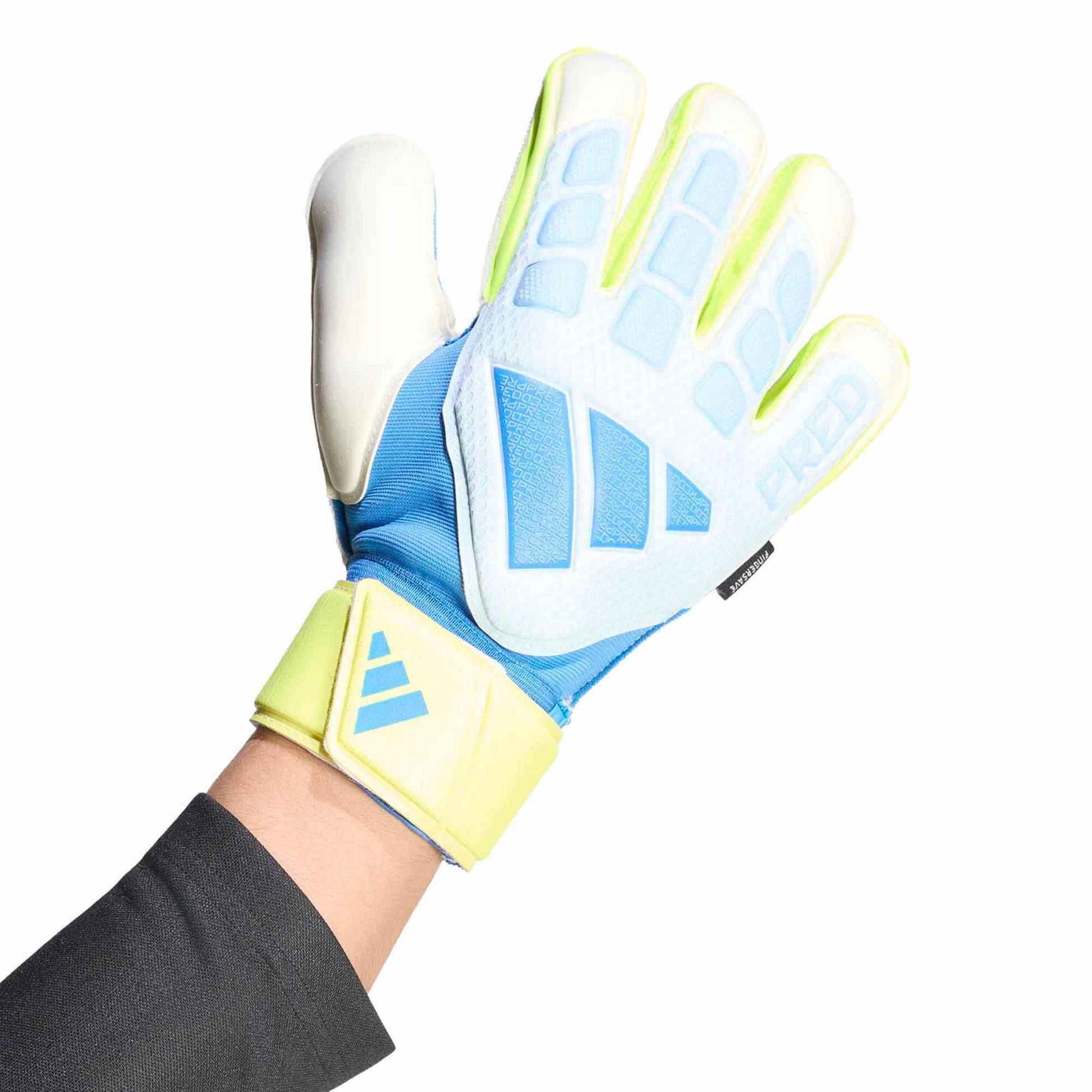 adidas Predator GL Match Fingersave Goalkeeper Gloves Crystal Sky - Ray Blue - Solar Yellow (Single - Outer)