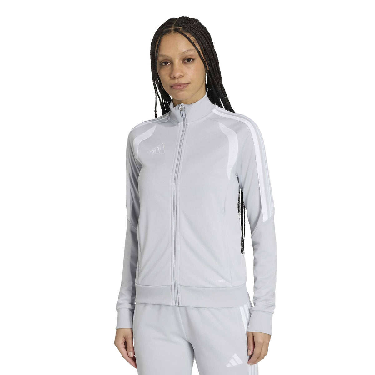 adidas Tiro 26 Women's League Training Jacket Light Grey/White (Model - Front)