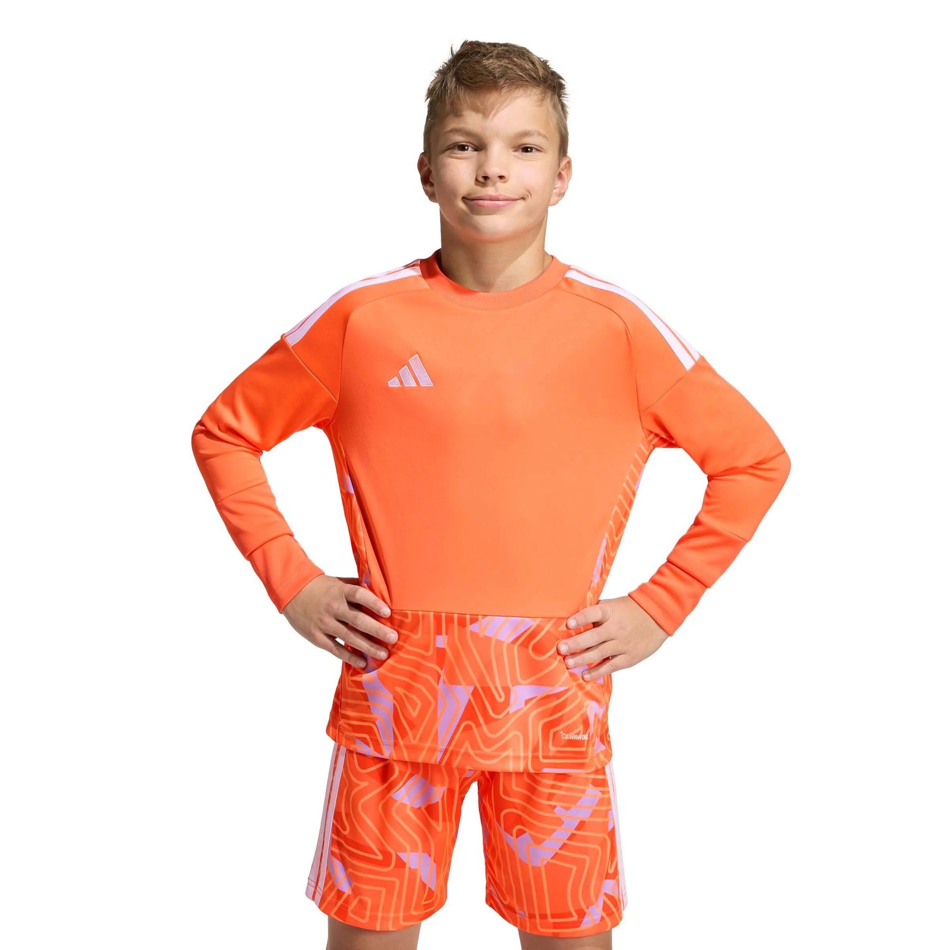 adidas Tiro 26 Youth Competition Long-Sleeve Goalkeeper Soccer Jersey Semi Solar Orange (Model - Front)
