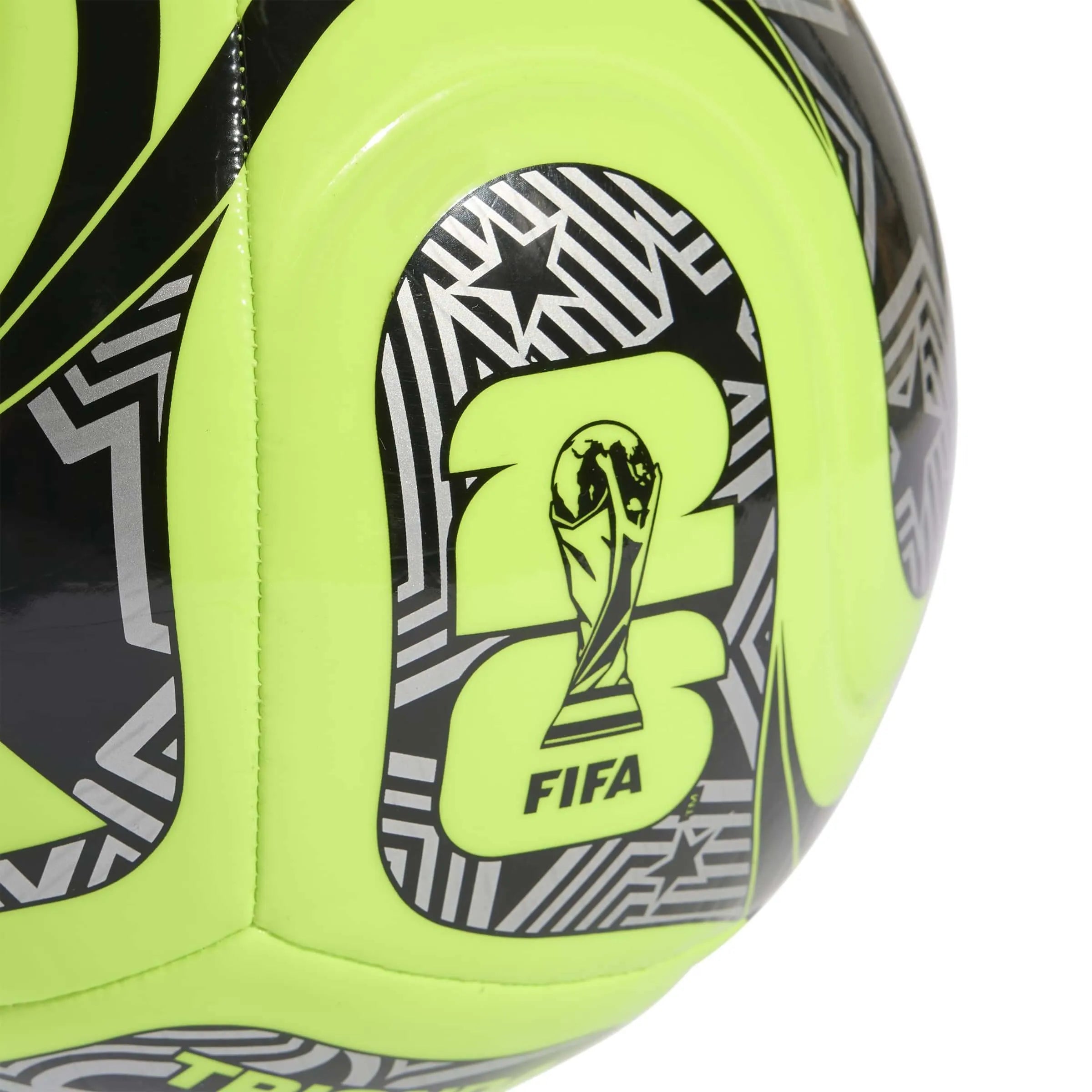 adidas World Cup 2026 Club Soccer Ball Lucid Lemon / Black / Silver Metallic (Detail 2)