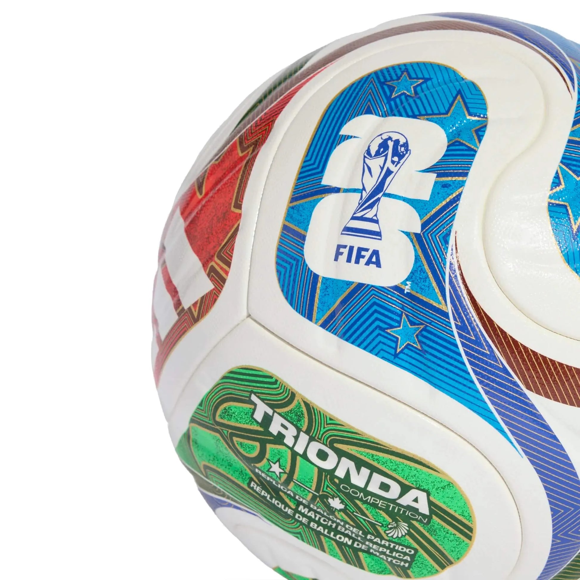 adidas World Cup 2026 Competition Soccer Ball White - Solar Blue - Hi-Res Red - Flash Lime (Detail 1)