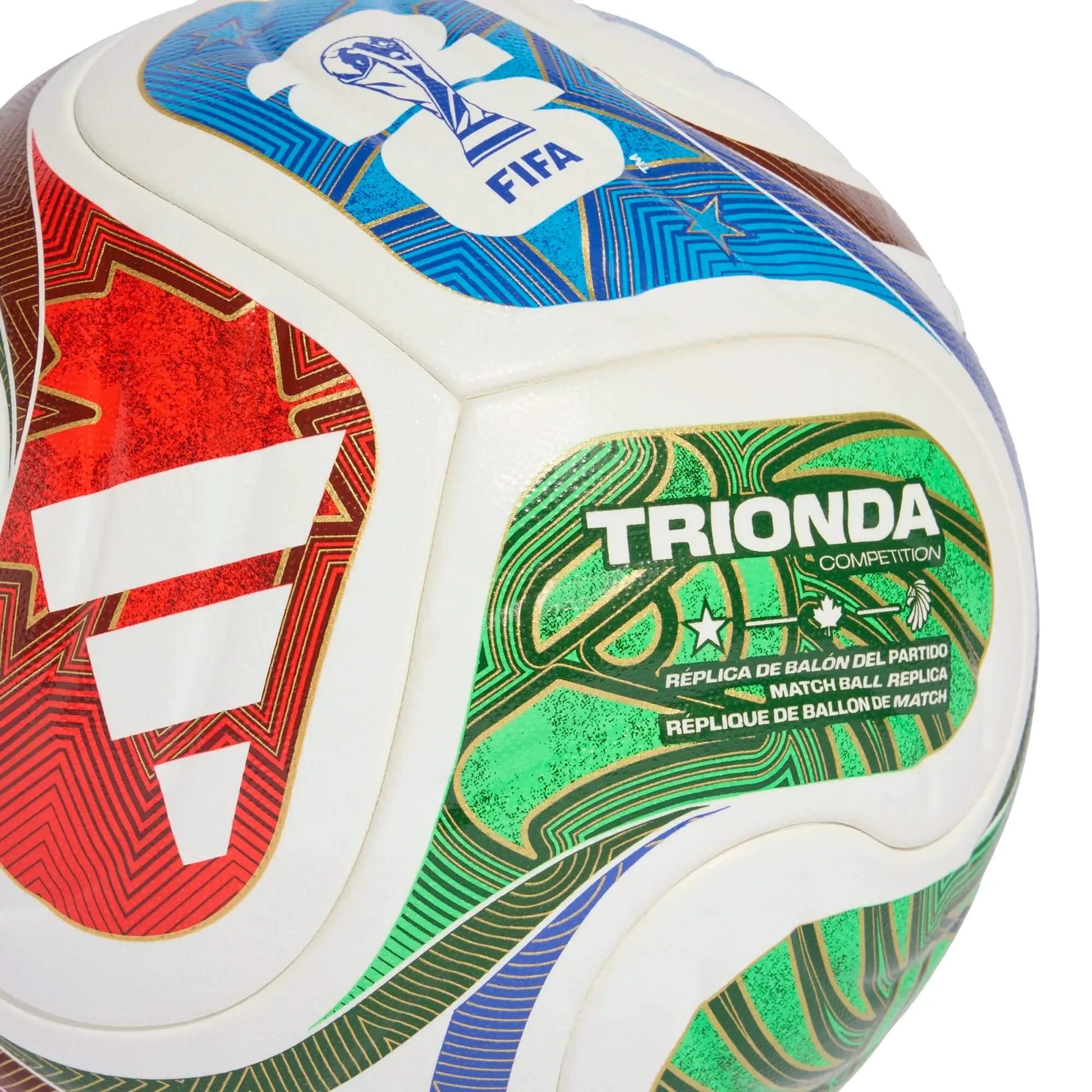 adidas World Cup 2026 Competition Soccer Ball White - Solar Blue - Hi-Res Red - Flash Lime (Detail 2)